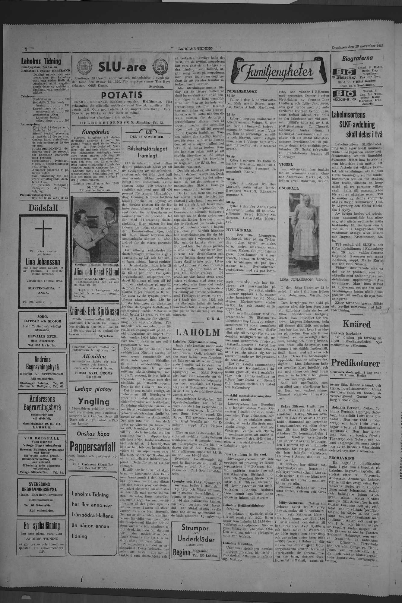 Laholms Tidning Onsdag 18 november 1953, sida 2