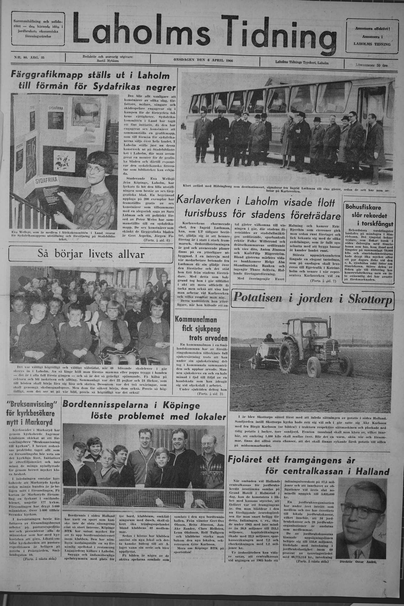 Laholms Tidning Onsdag 6 april 1966, sida 1