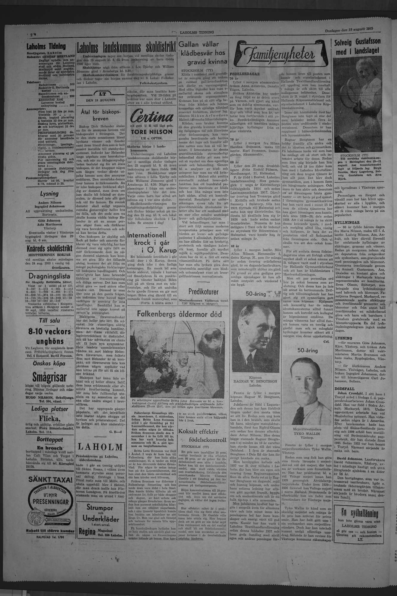 Laholms Tidning Onsdag 19 augusti 1953, sida 2