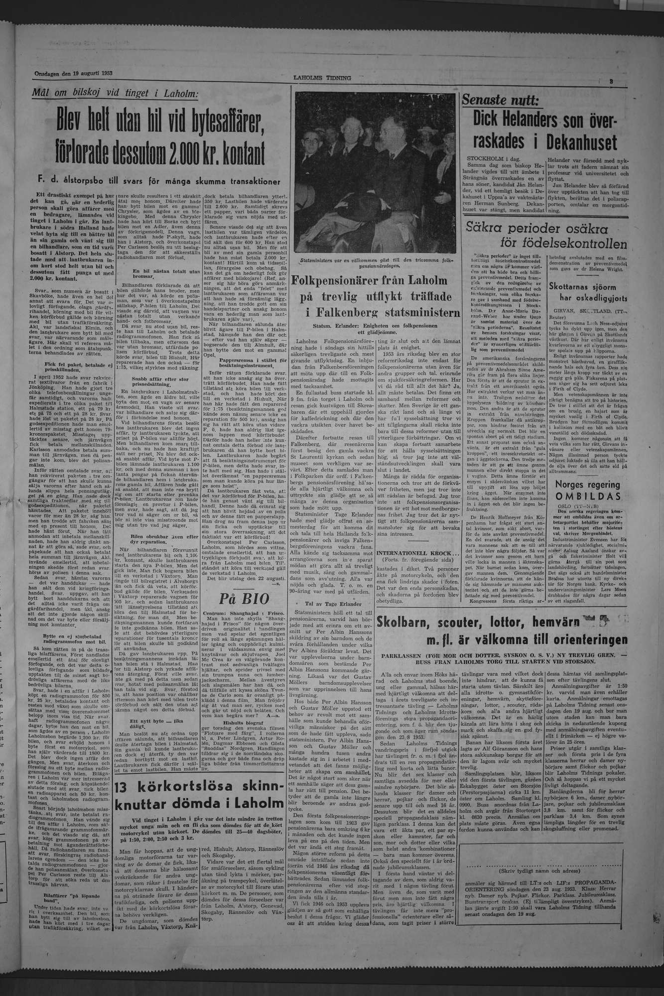 Laholms Tidning Onsdag 19 augusti 1953, sida 3
