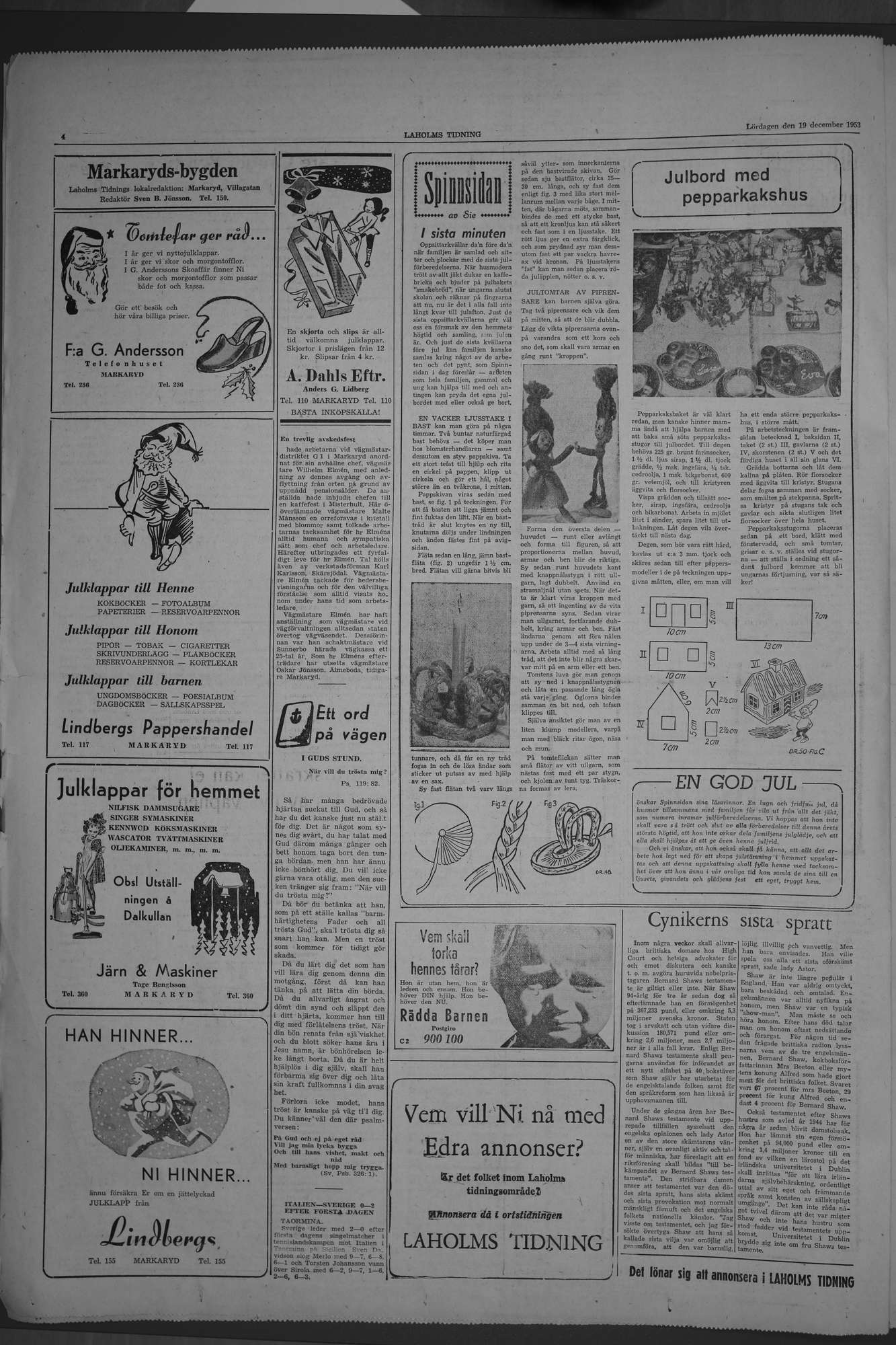 Laholms Tidning Lördag 19 december 1953, sida 4