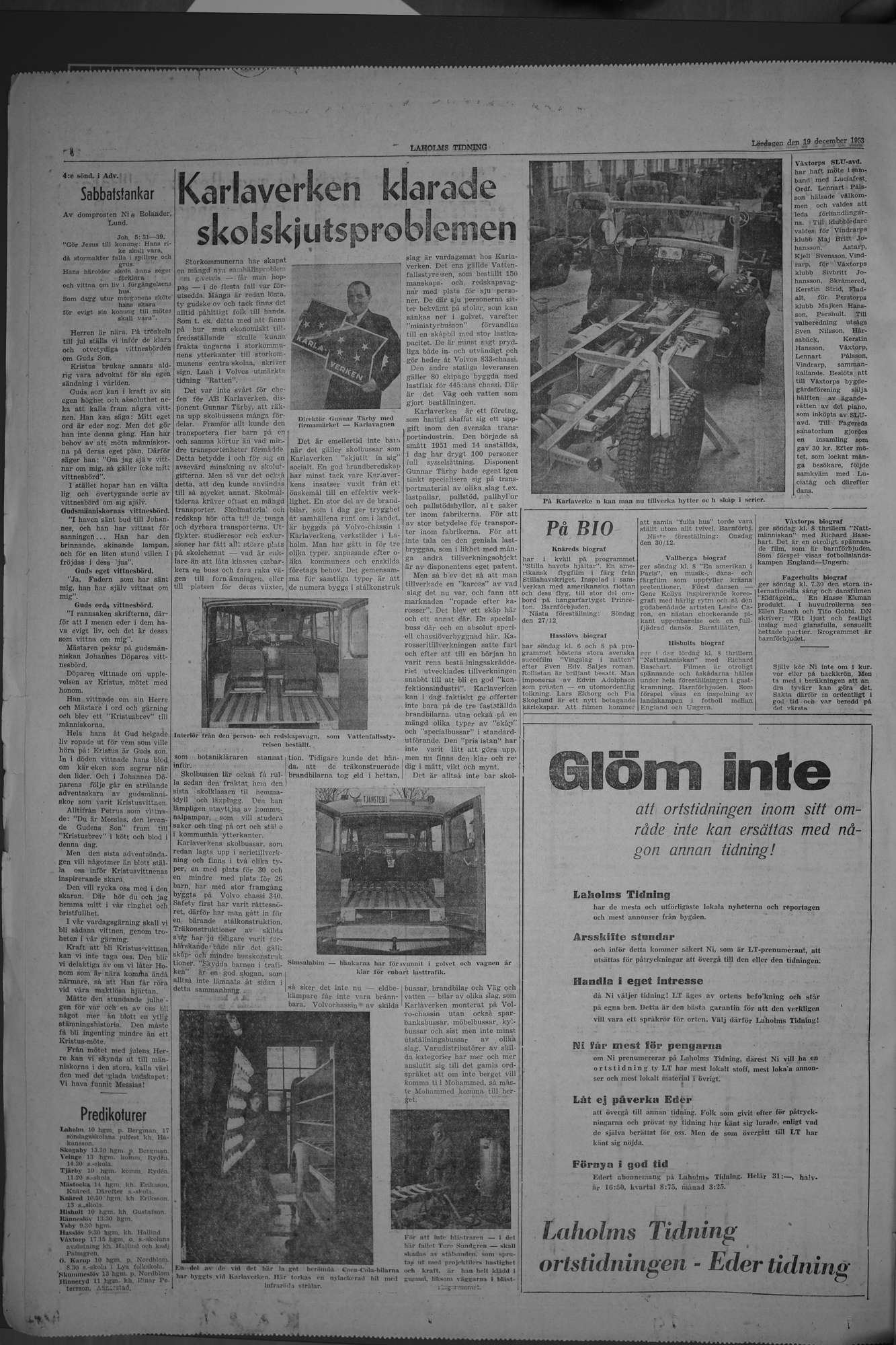 Laholms Tidning Lördag 19 december 1953, sida 6