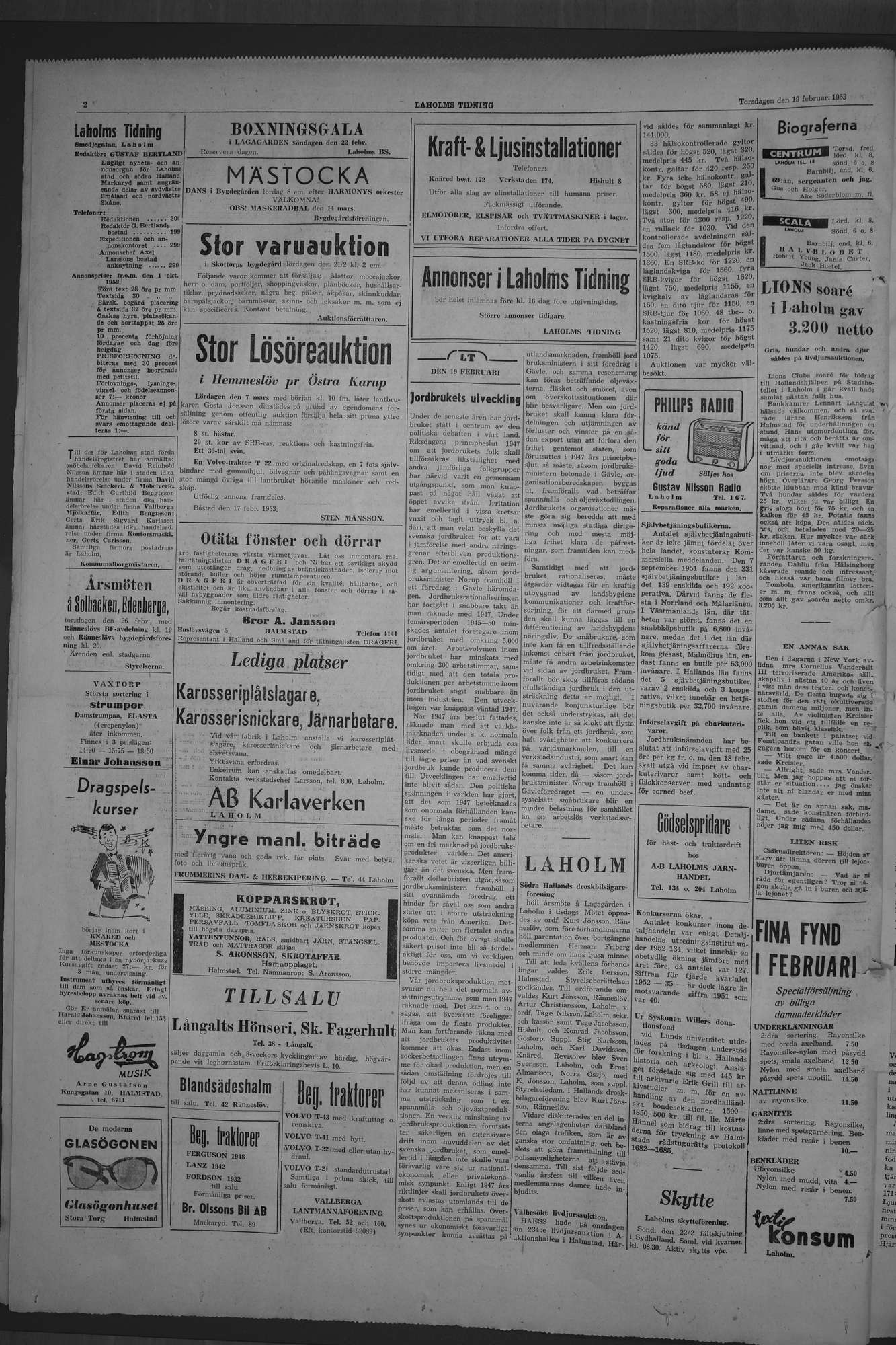 Laholms Tidning Torsdag 19 februari 1953, sida 2