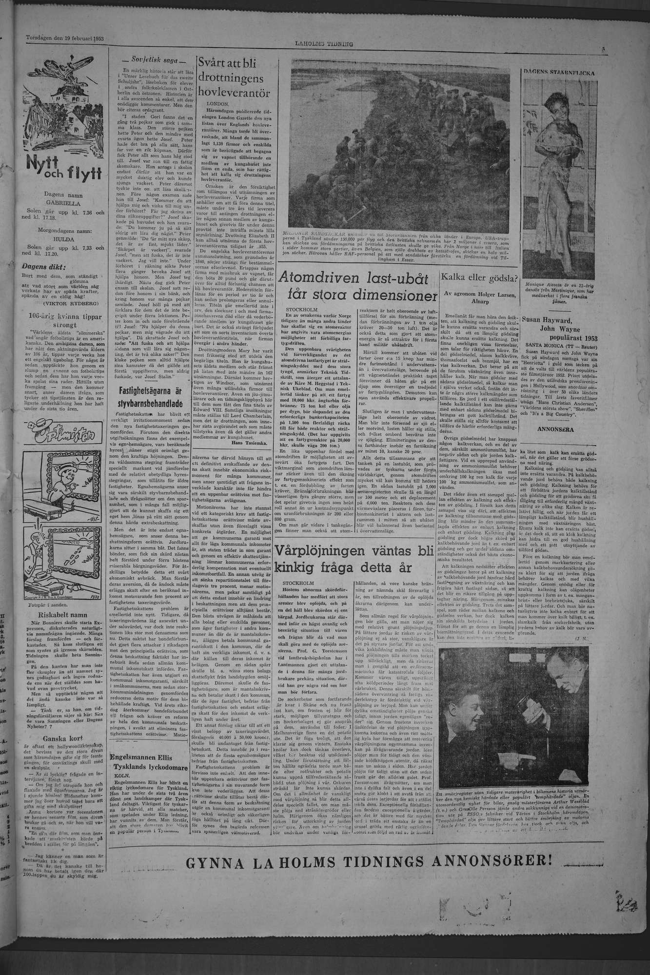 Laholms Tidning Torsdag 19 februari 1953, sida 5