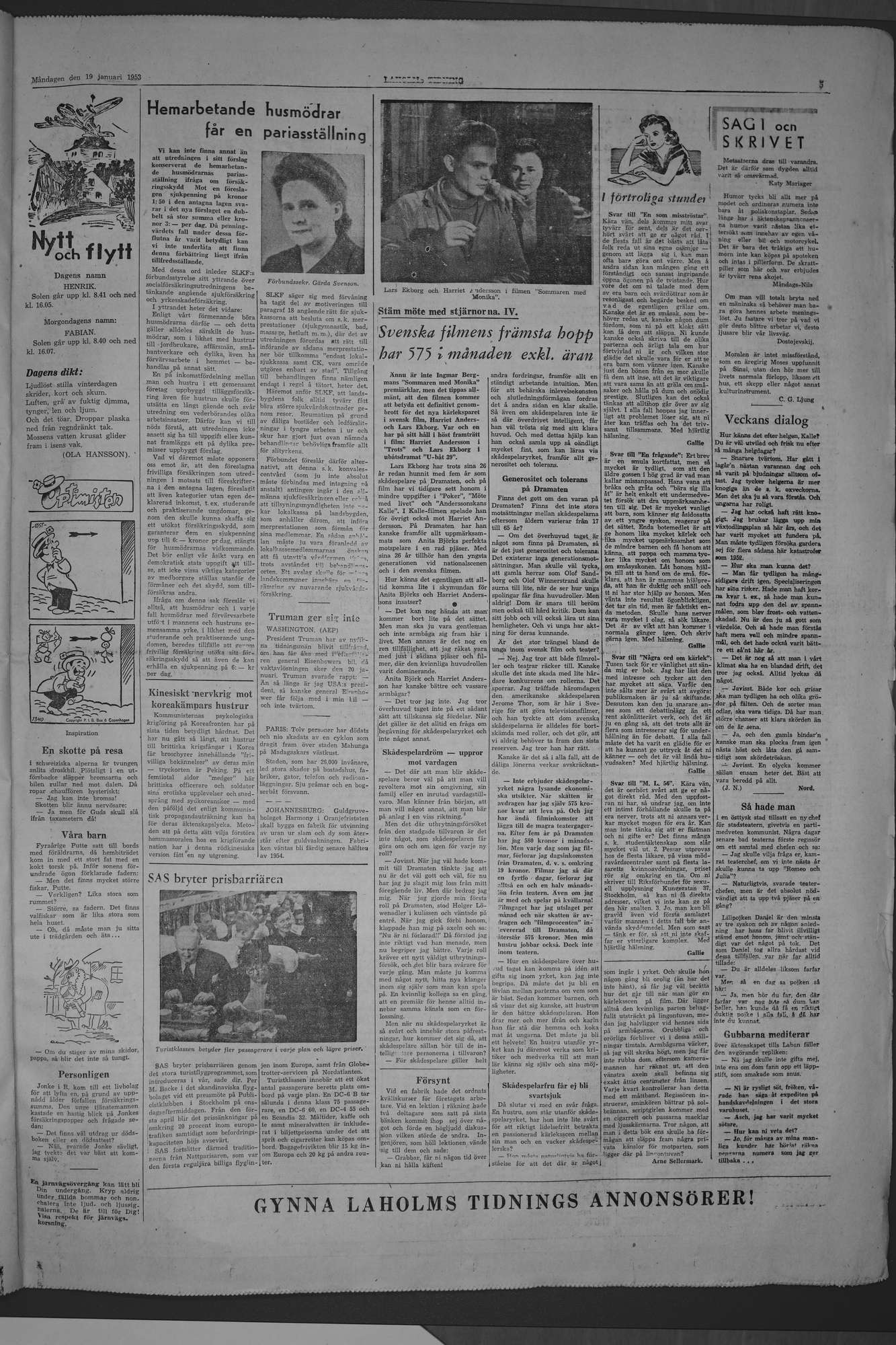 Laholms Tidning Måndag 19 januari 1953, sida 5