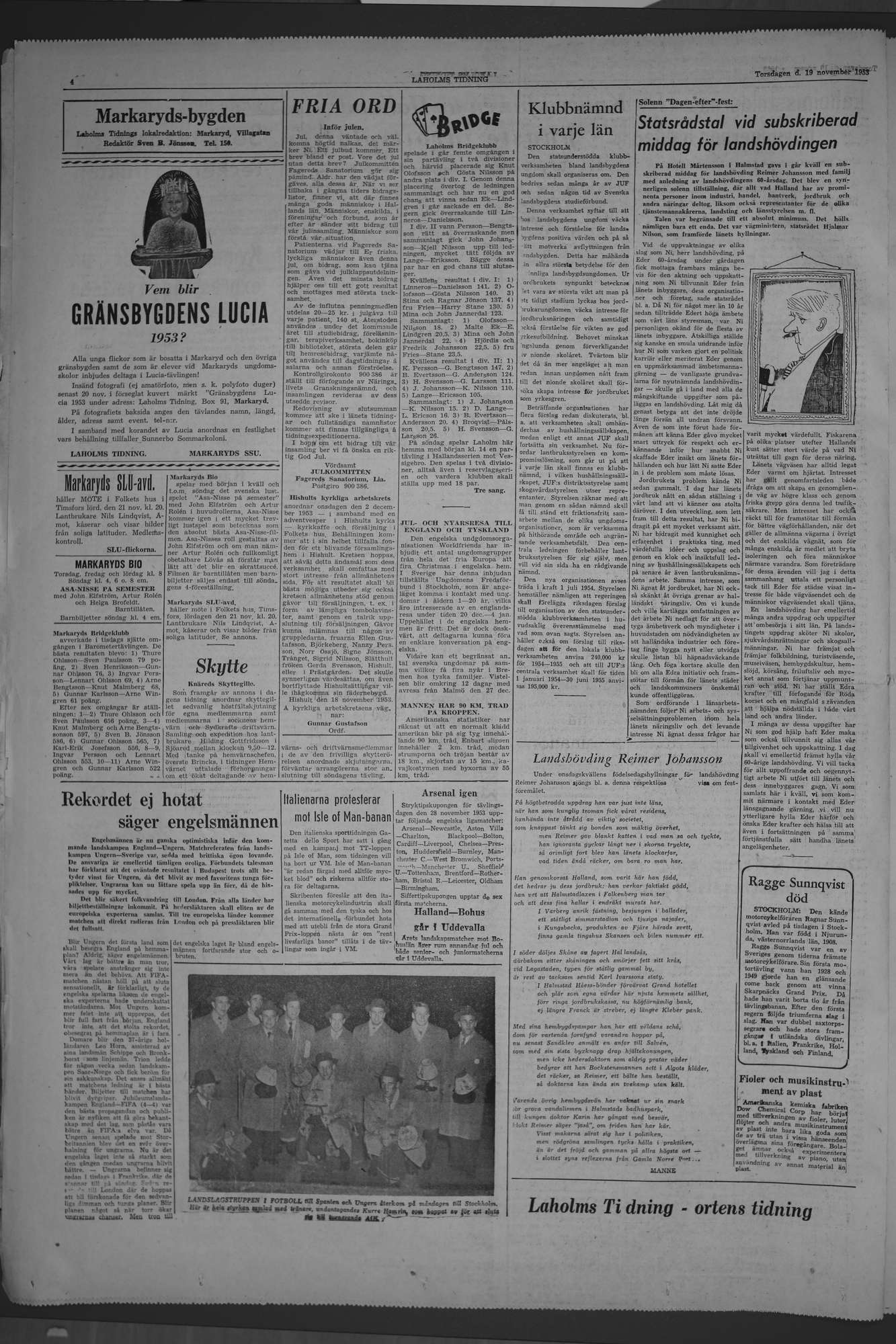 Laholms Tidning Torsdag 19 november 1953, sida 4