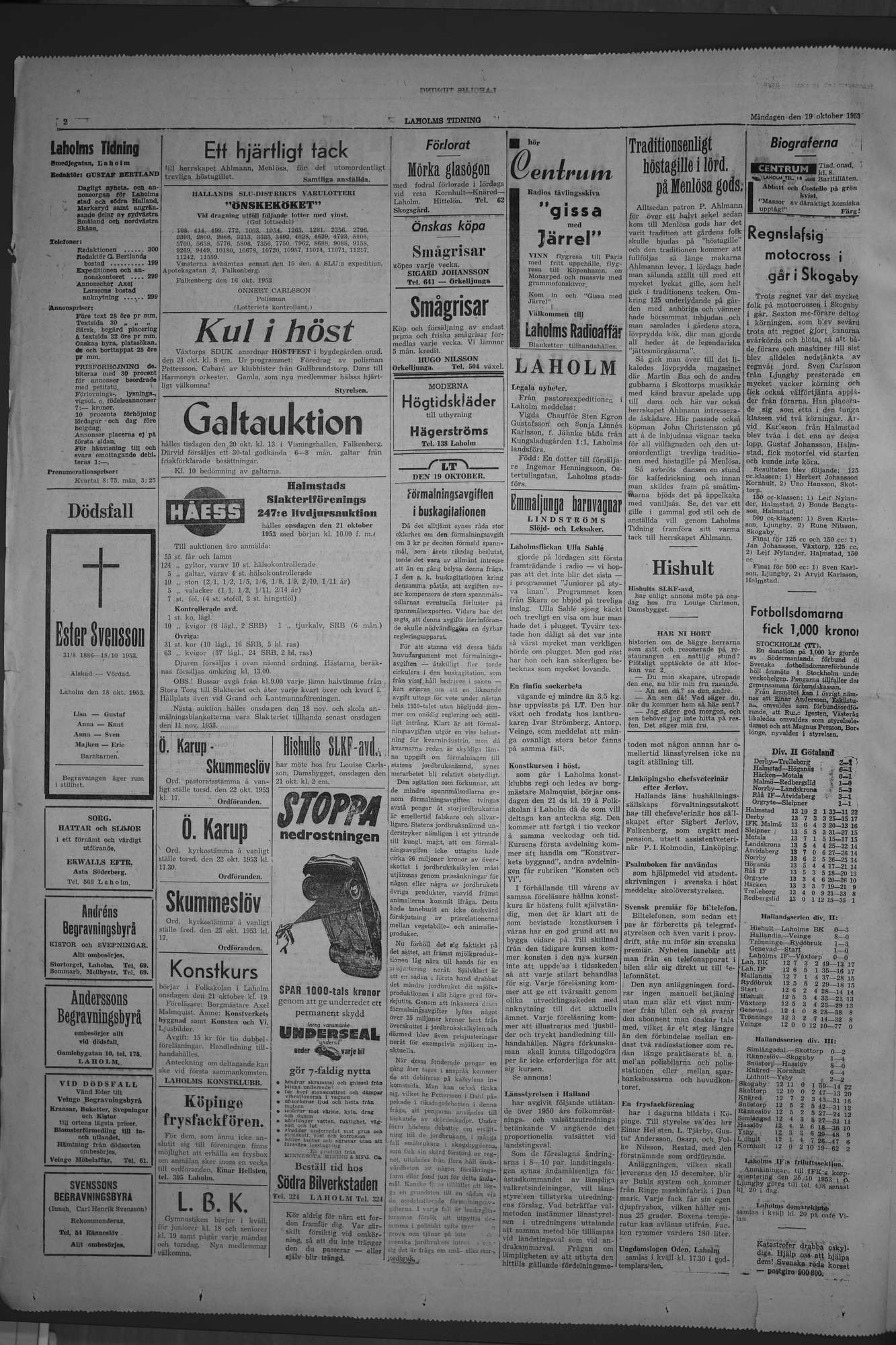Laholms Tidning Måndag 19 oktober 1953, sida 2