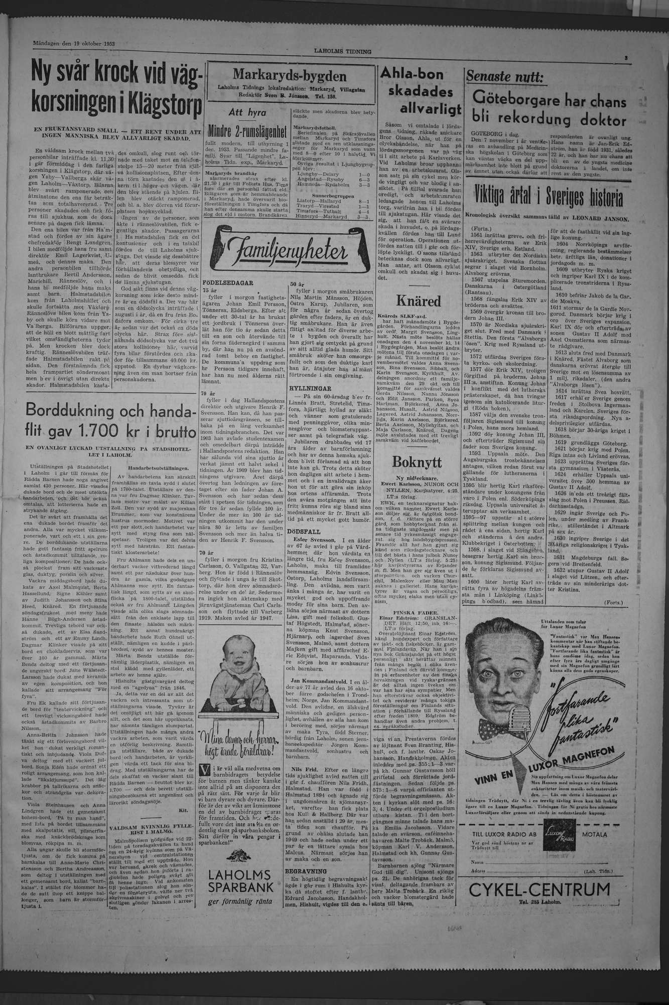 Laholms Tidning Måndag 19 oktober 1953, sida 3