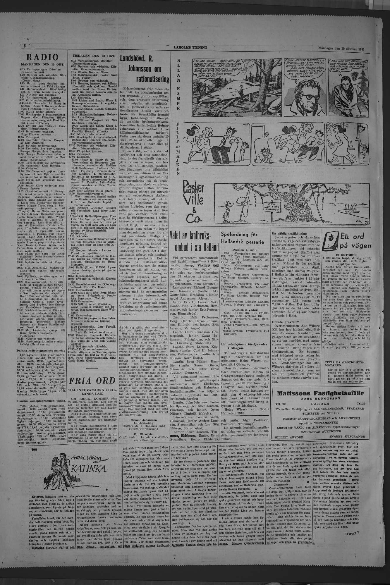 Laholms Tidning Måndag 19 oktober 1953, sida 8