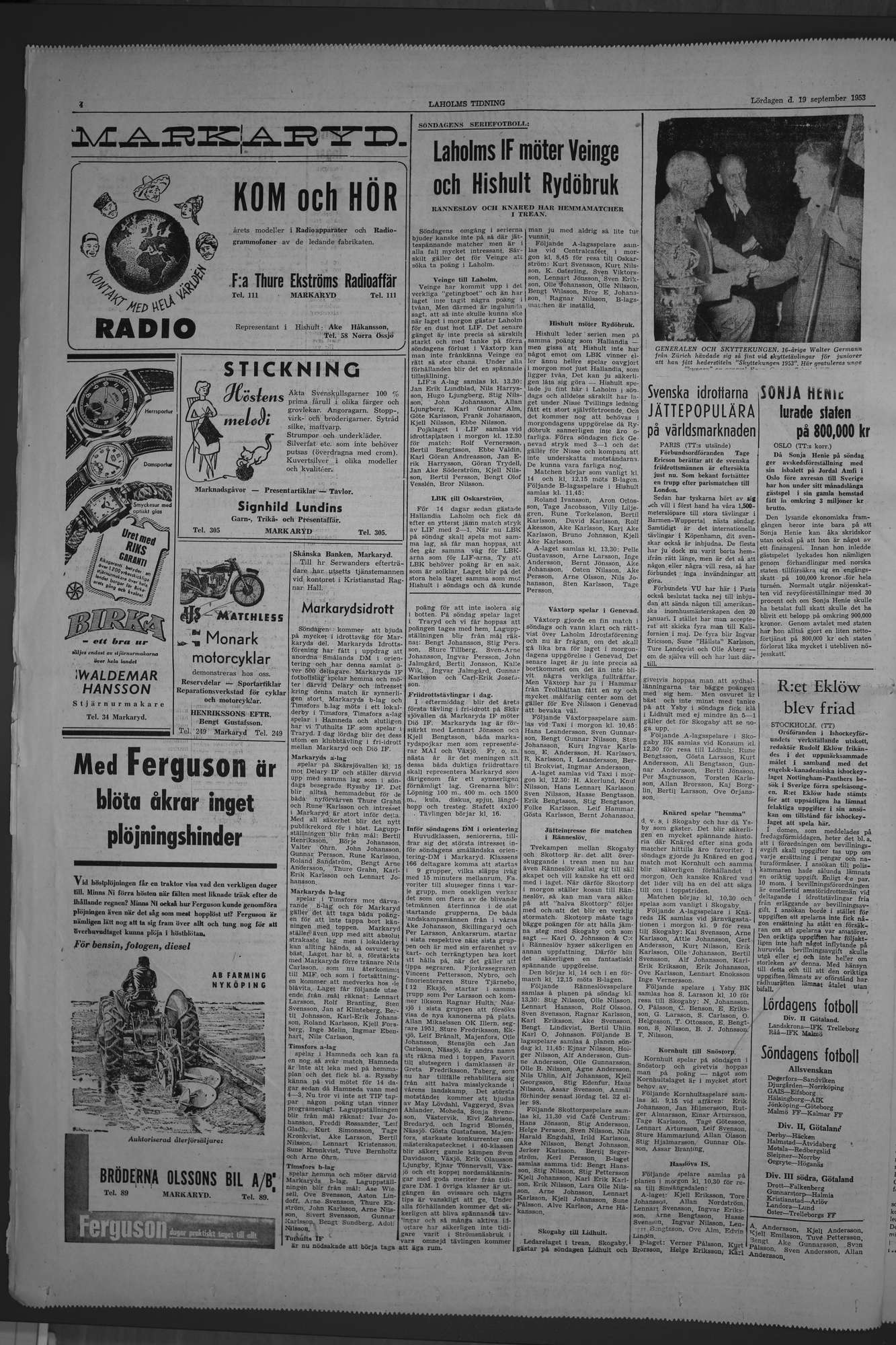 Laholms Tidning Lördag 19 september 1953, sida 4