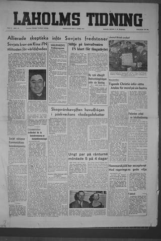 Förstasidan, Torsdag 2 april 1953