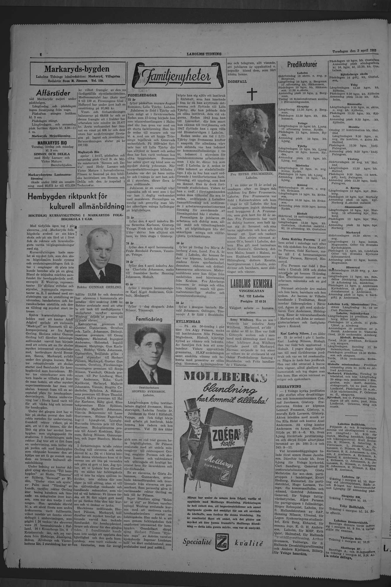 Laholms Tidning Torsdag 2 april 1953, sida 4