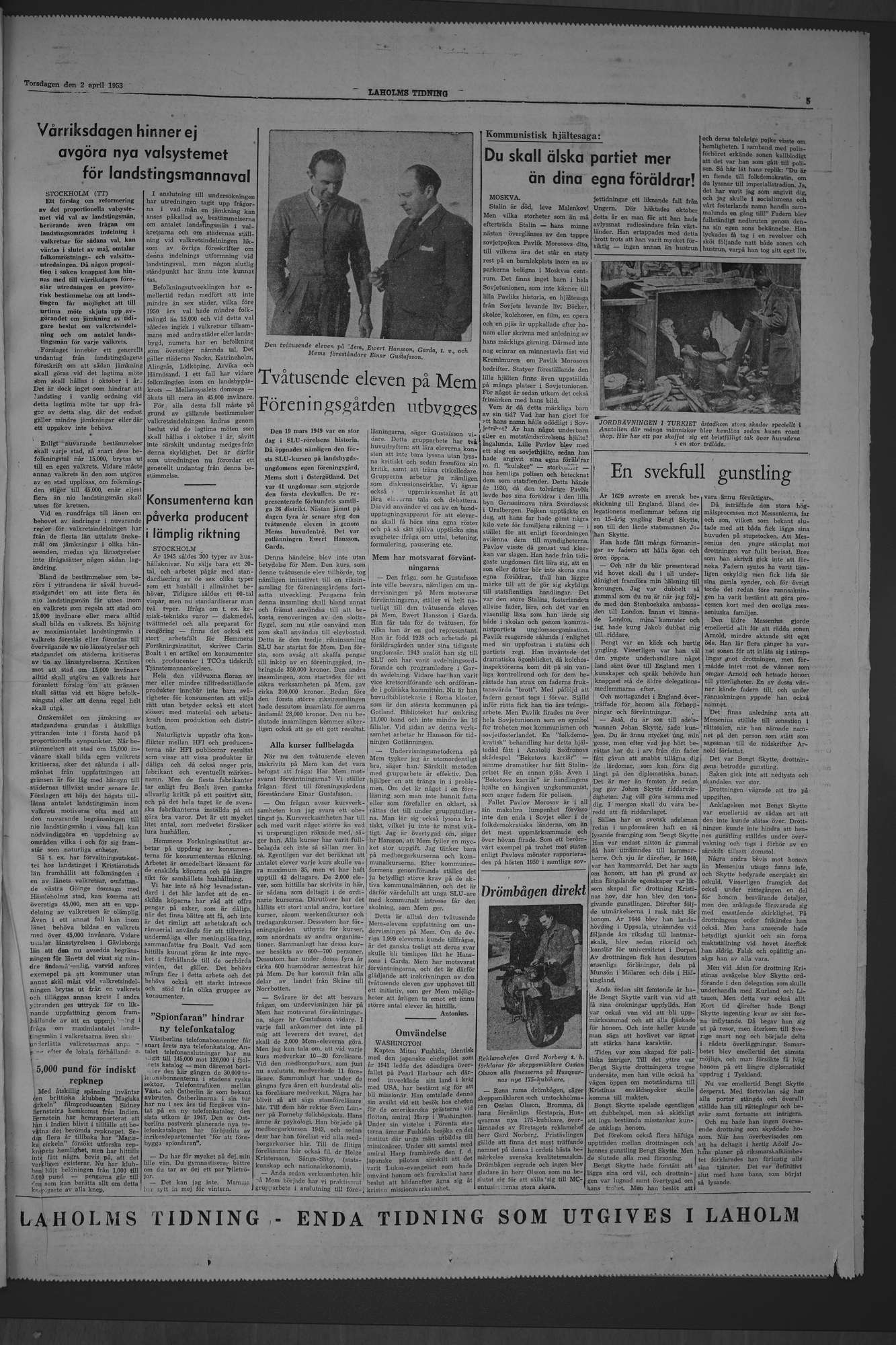 Laholms Tidning Torsdag 2 april 1953, sida 5