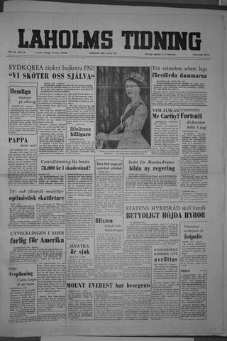 Förstasidan, Tisdag 2 juni 1953