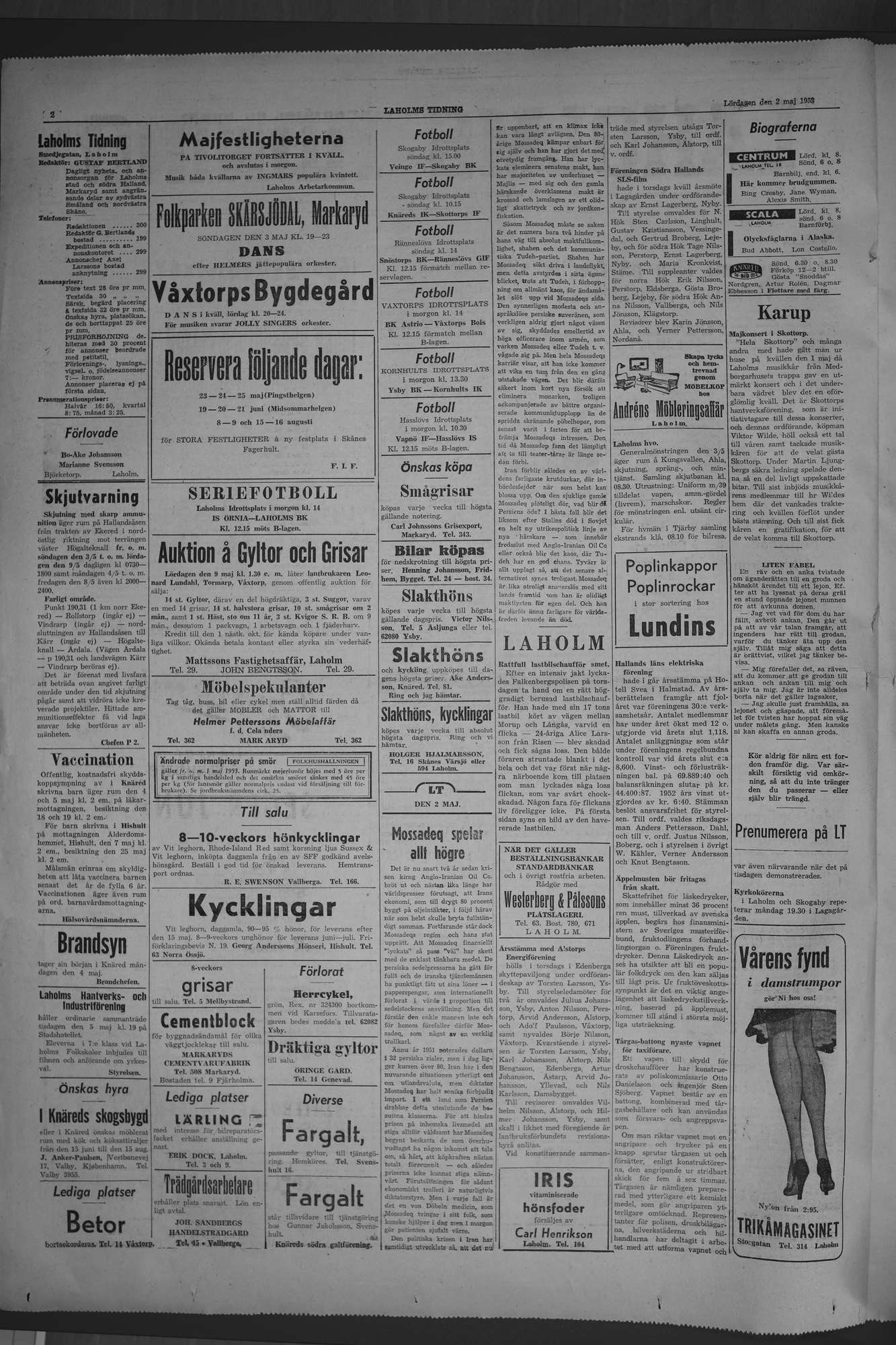 Laholms Tidning Lördag 2 maj 1953, sida 2
