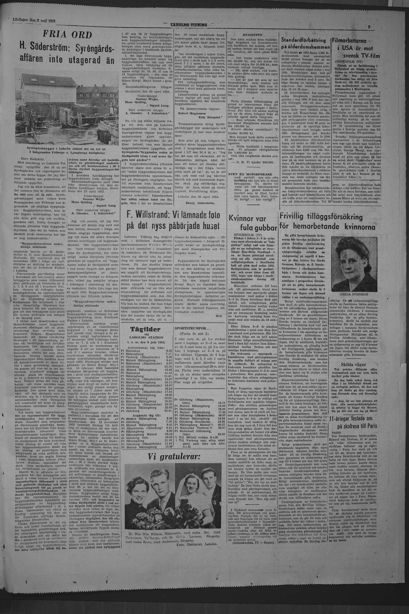 Laholms Tidning Lördag 2 maj 1953, sida 5