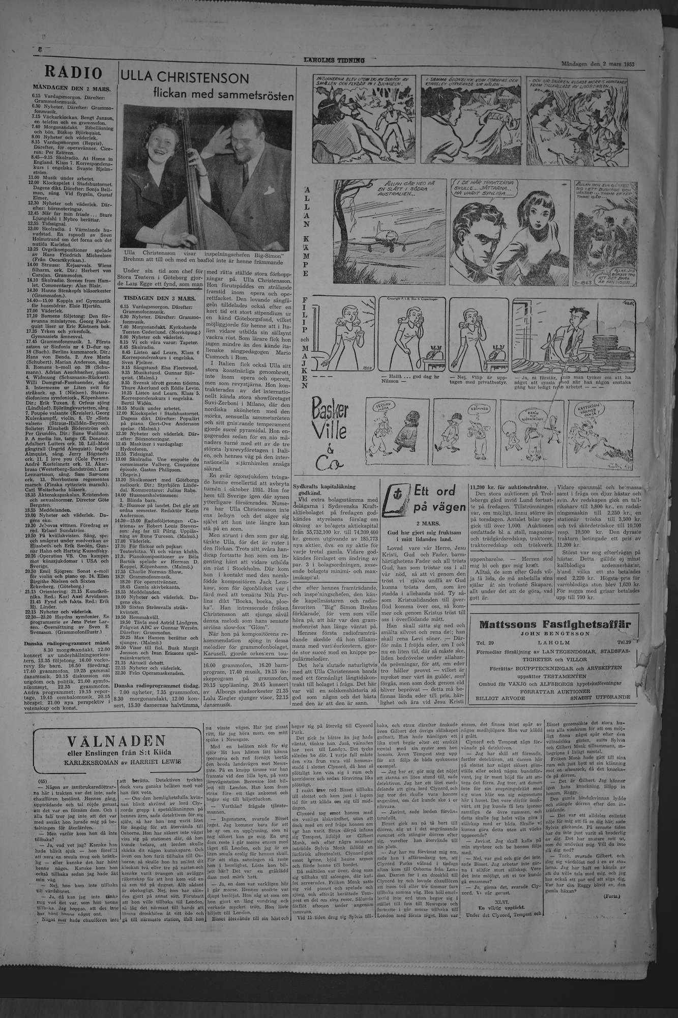 Laholms Tidning Måndag 2 mars 1953, sida 6
