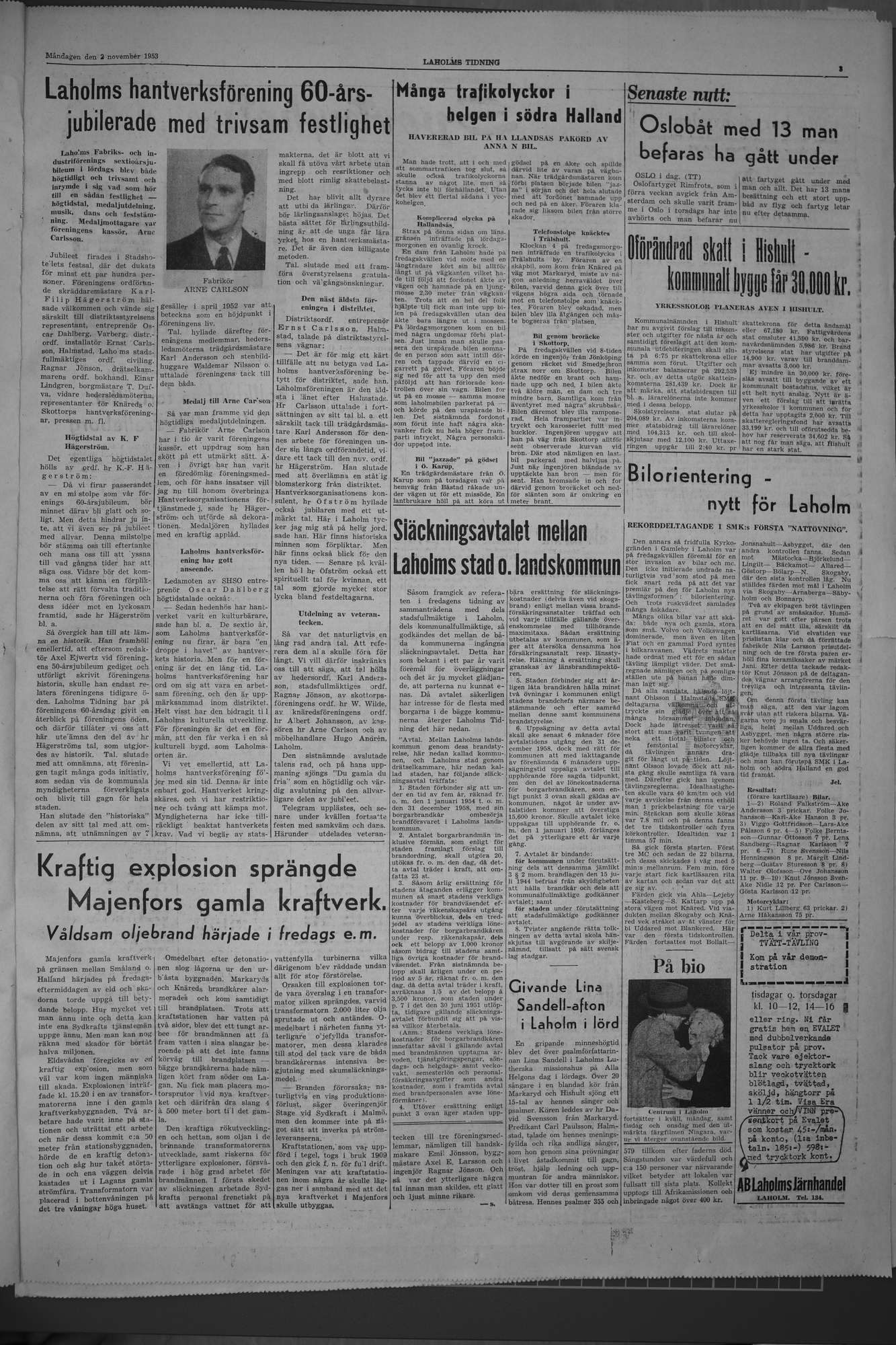 Laholms Tidning Måndag 2 november 1953, sida 3