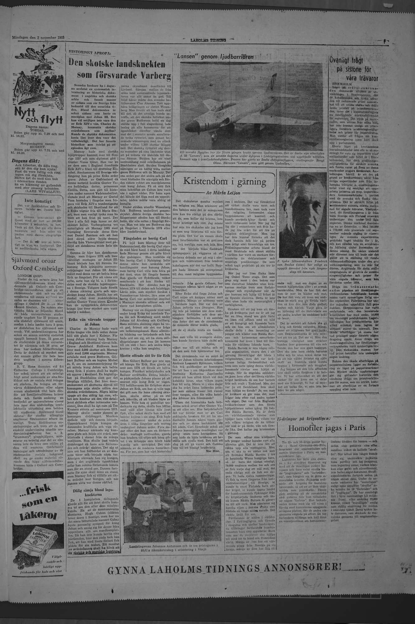 Laholms Tidning Måndag 2 november 1953, sida 9