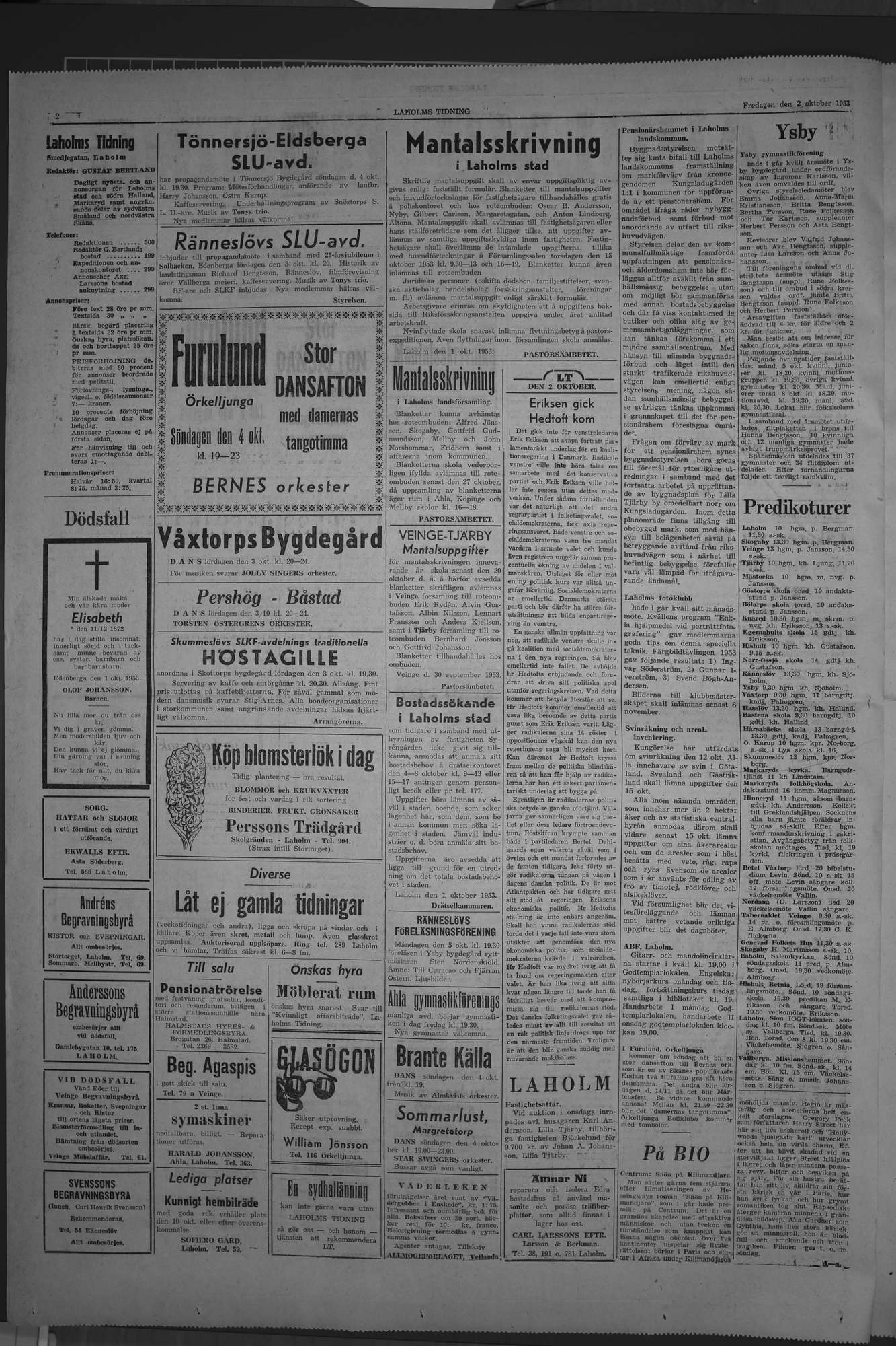Laholms Tidning Fredag 2 oktober 1953, sida 2