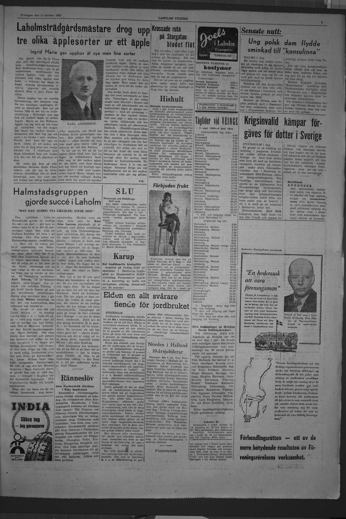 Laholms Tidning Fredag 2 oktober 1953, sida 3