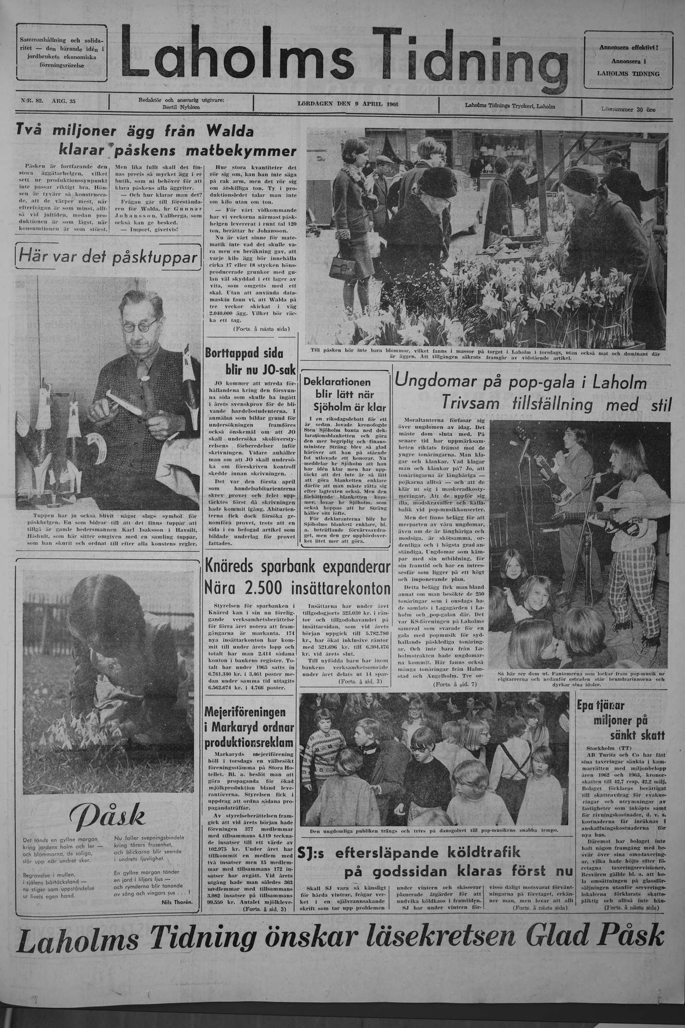 Laholms Tidning Lördag 9 april 1966, sida 1
