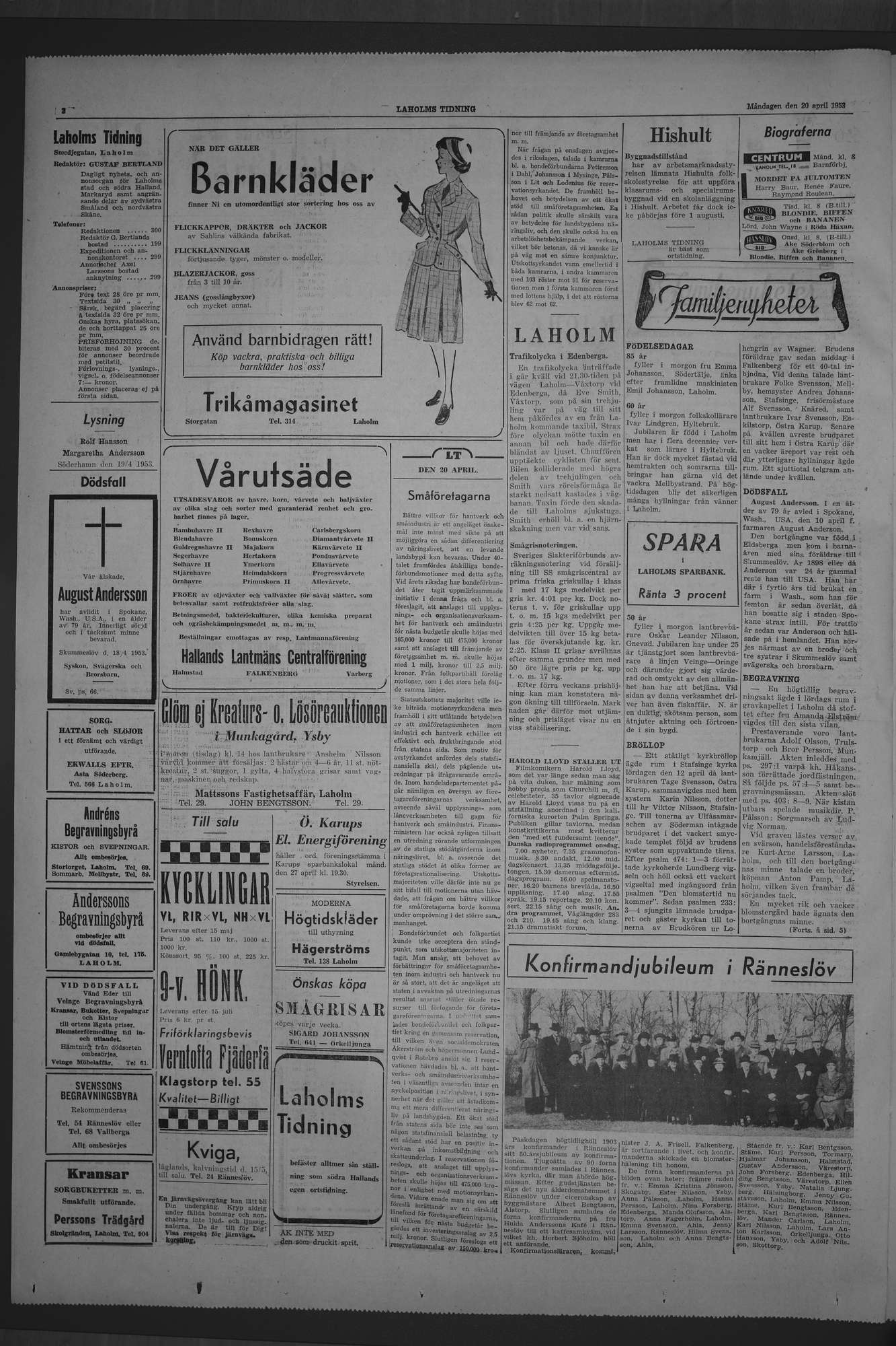 Laholms Tidning Måndag 20 april 1953, sida 2