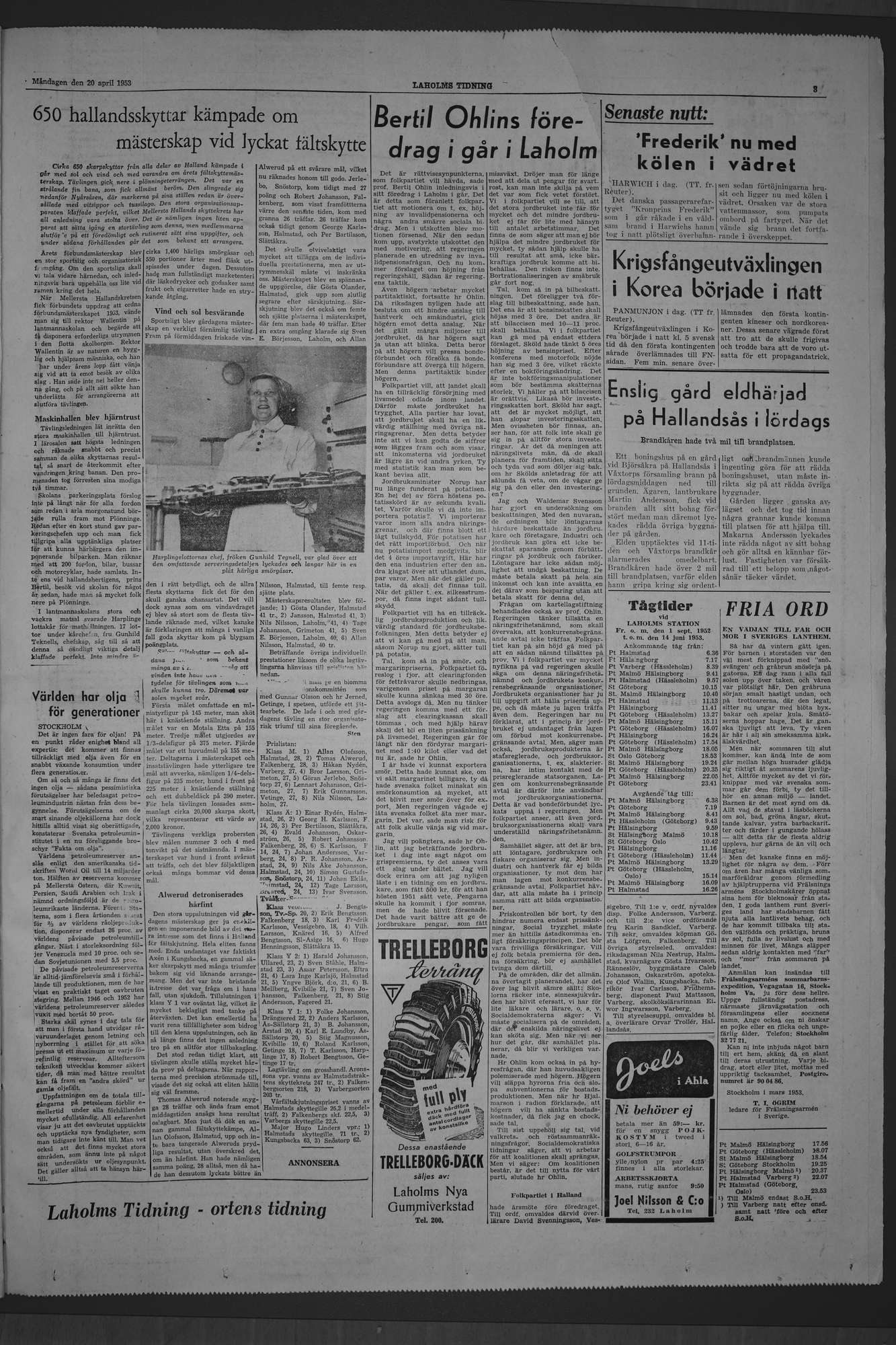 Laholms Tidning Måndag 20 april 1953, sida 3