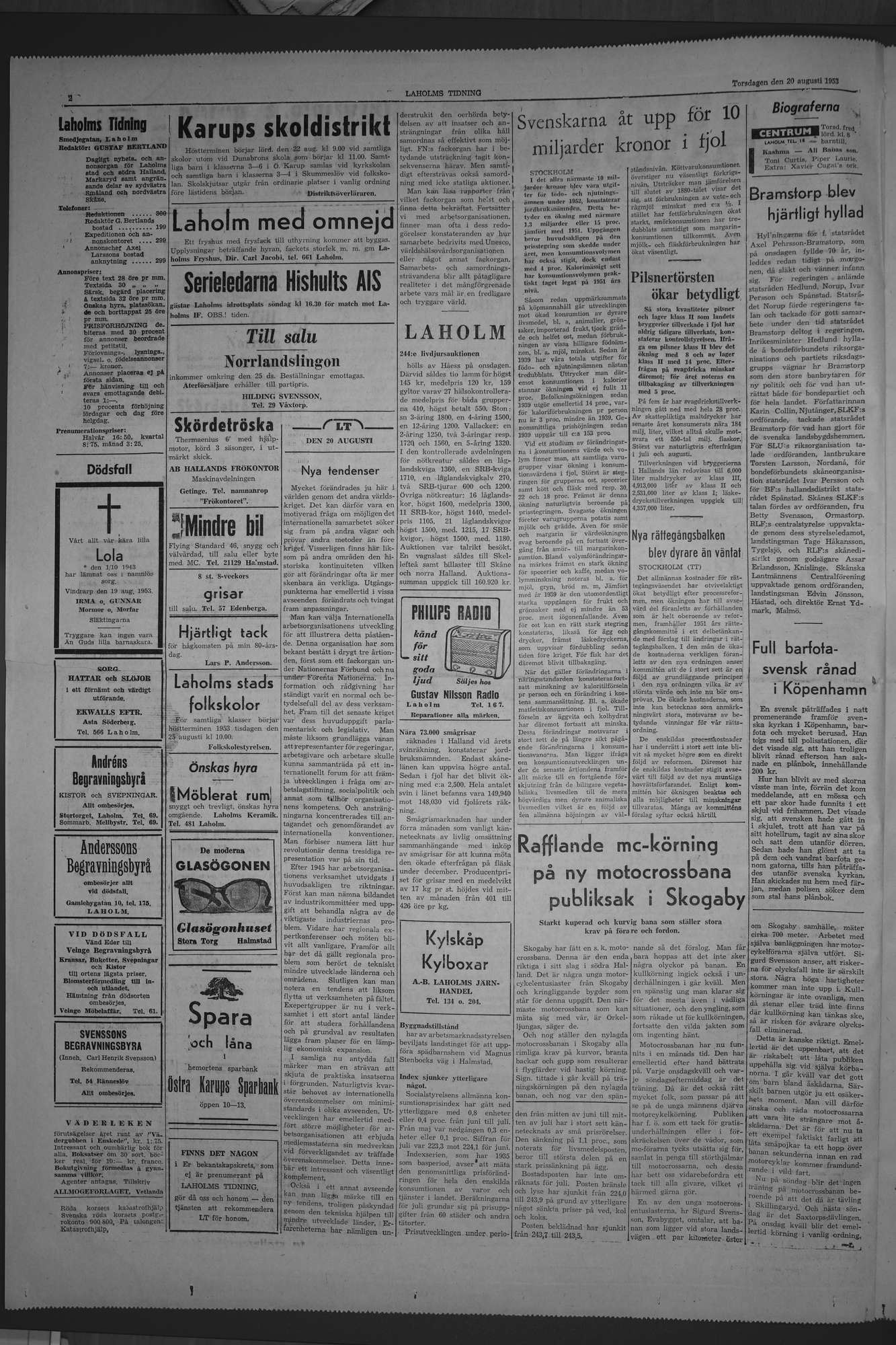 Laholms Tidning Torsdag 20 augusti 1953, sida 2
