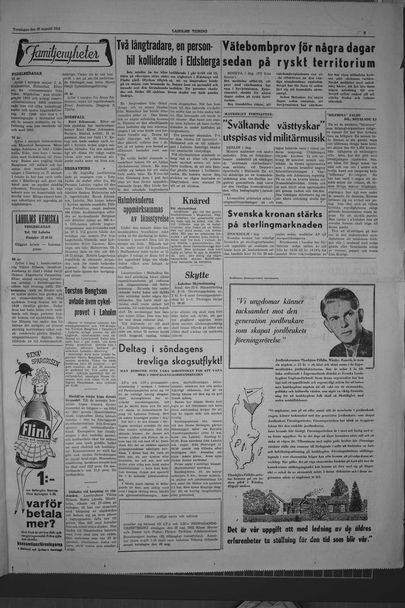 Laholms Tidning Torsdag 20 augusti 1953, sida 3