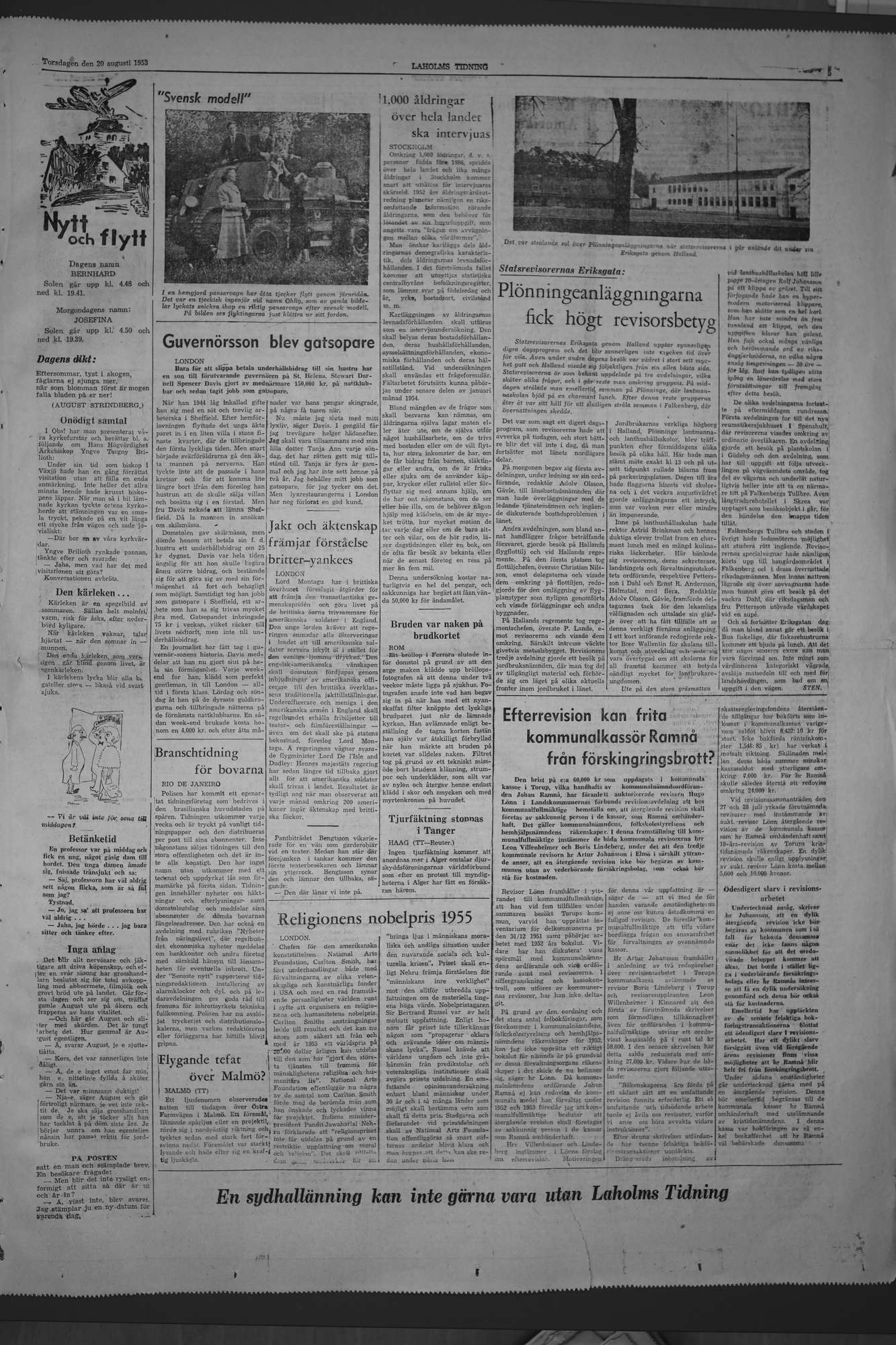 Laholms Tidning Torsdag 20 augusti 1953, sida 5