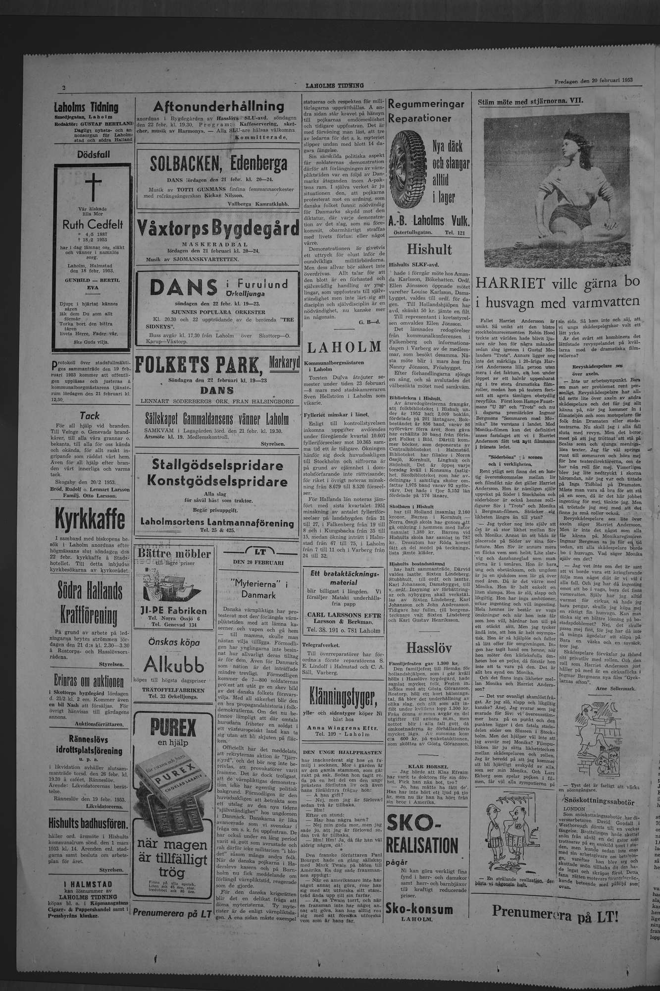 Laholms Tidning Fredag 20 februari 1953, sida 2