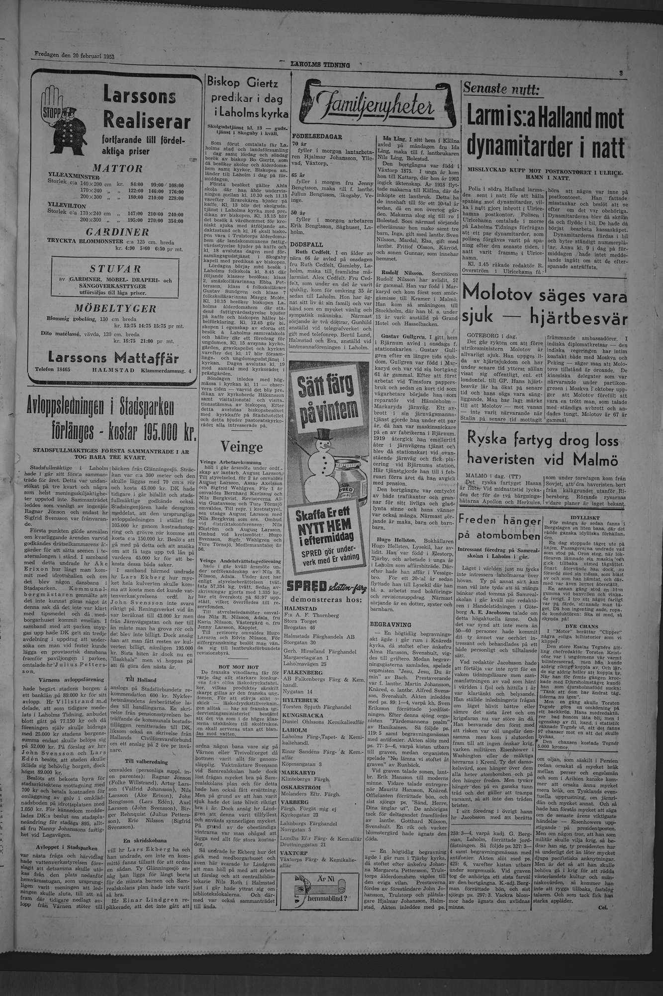 Laholms Tidning Fredag 20 februari 1953, sida 3