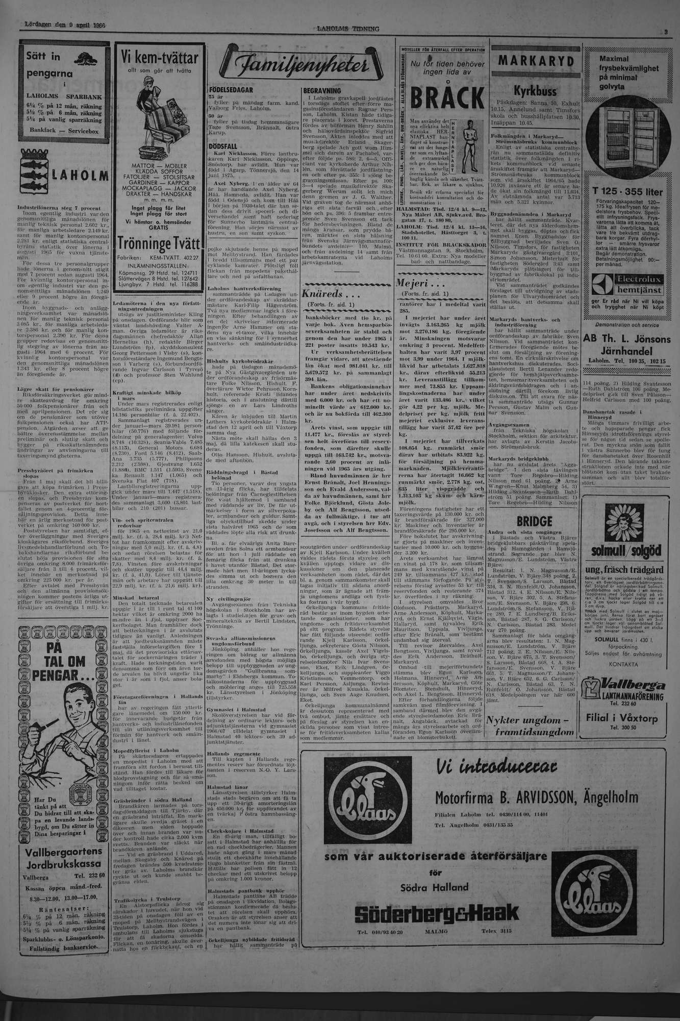 Laholms Tidning Lördag 9 april 1966, sida 3