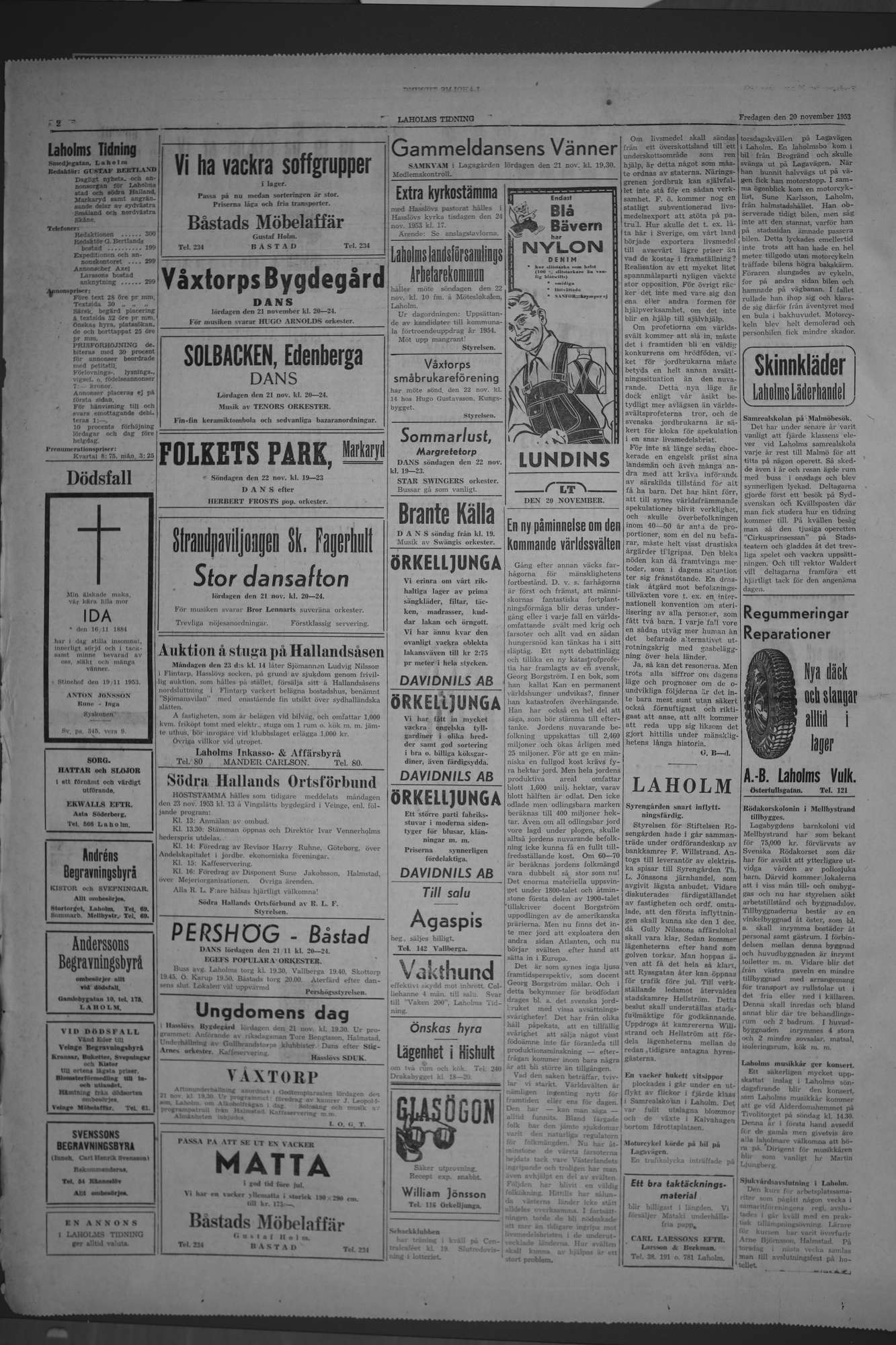 Laholms Tidning Fredag 20 november 1953, sida 2