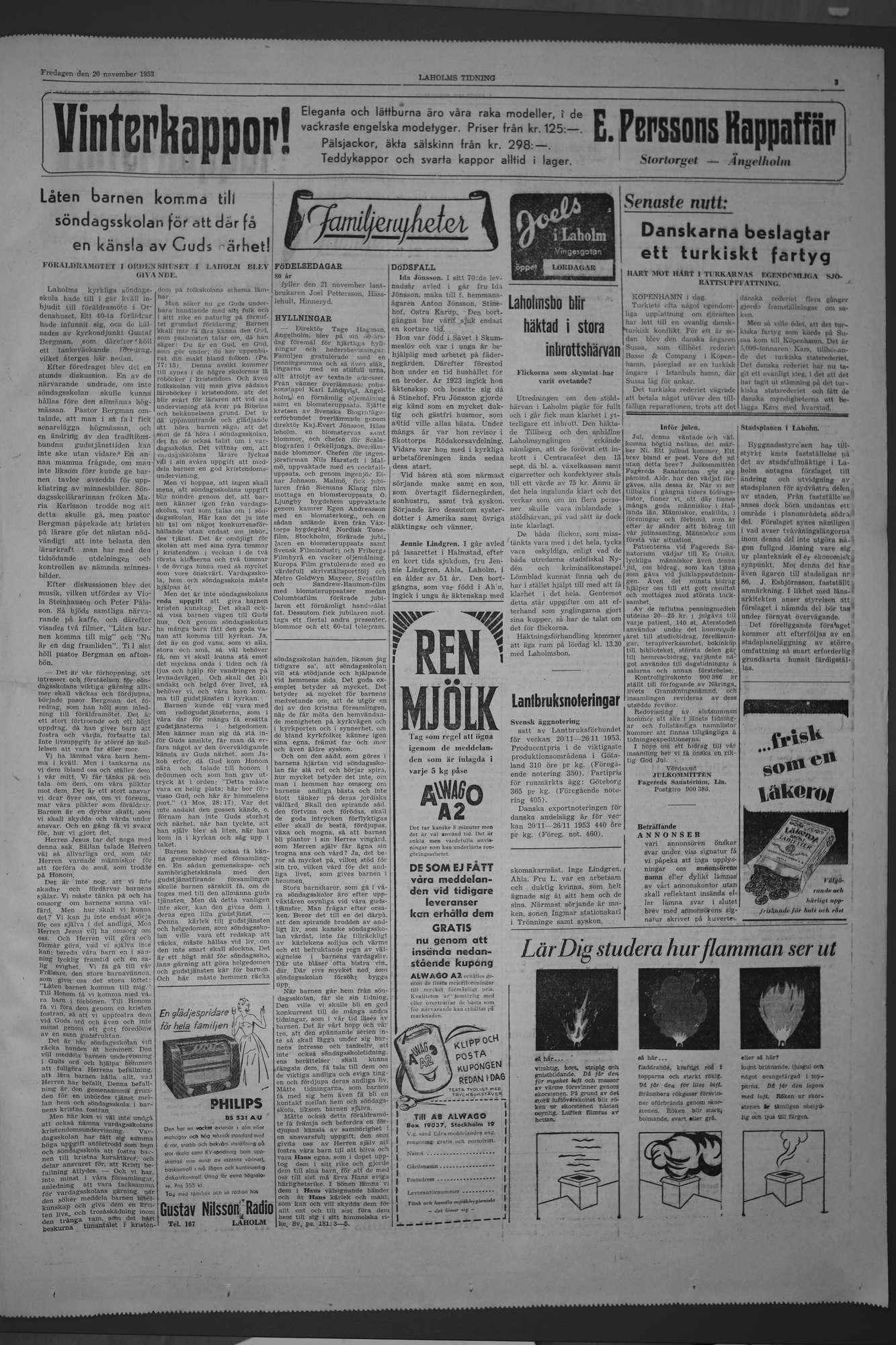Laholms Tidning Fredag 20 november 1953, sida 3
