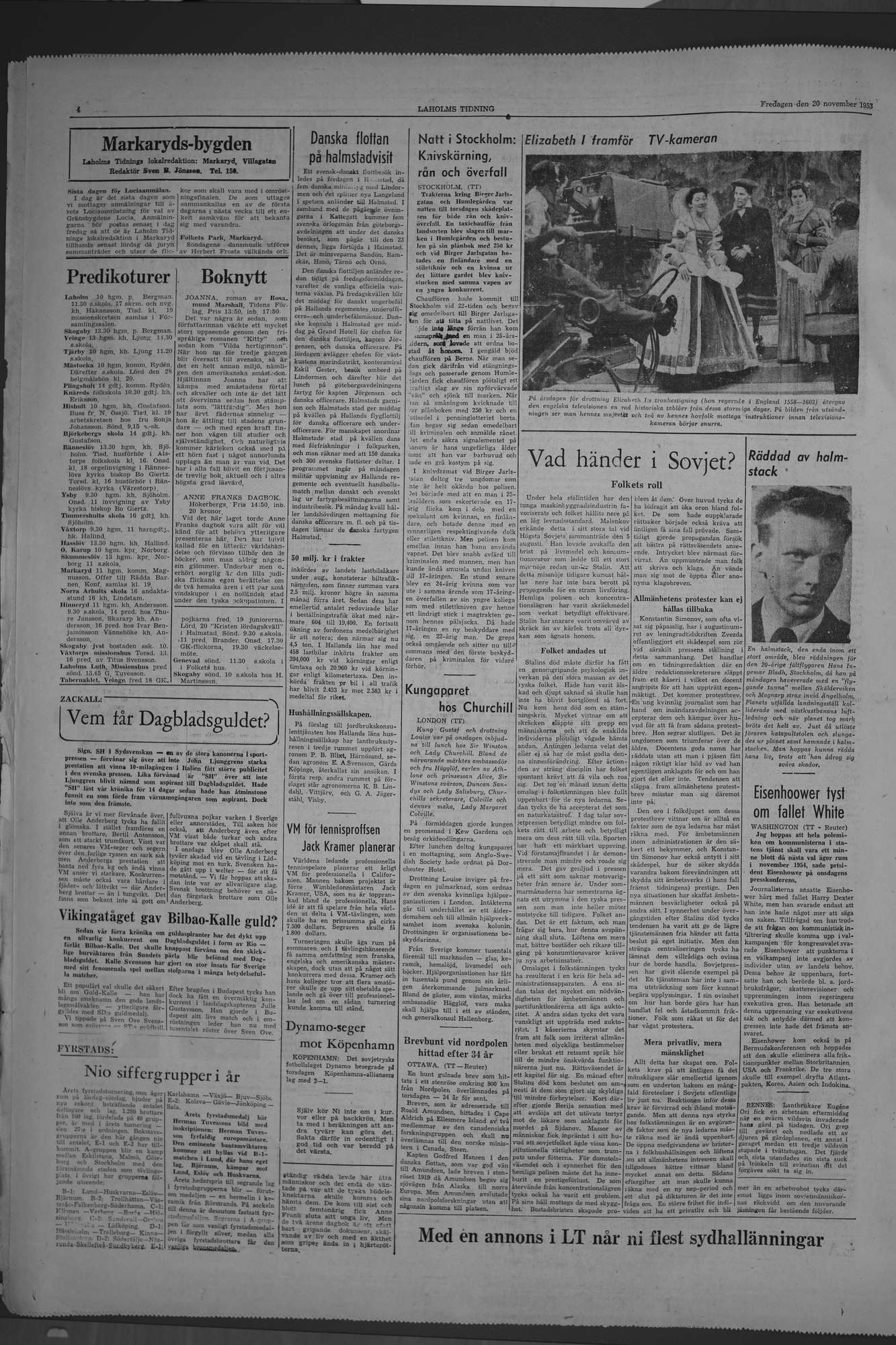 Laholms Tidning Fredag 20 november 1953, sida 4