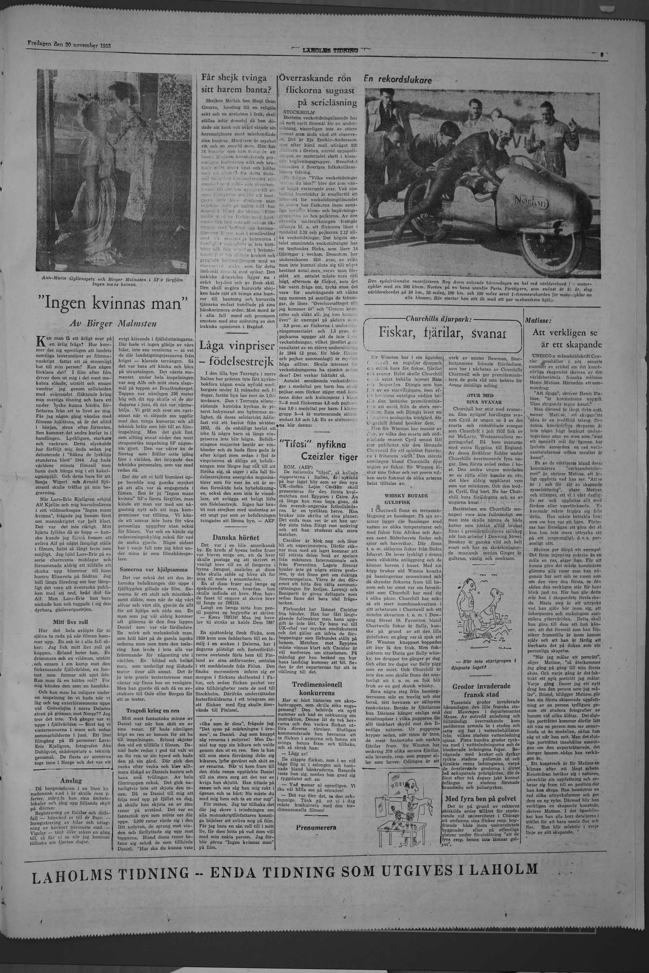 Laholms Tidning Fredag 20 november 1953, sida 5