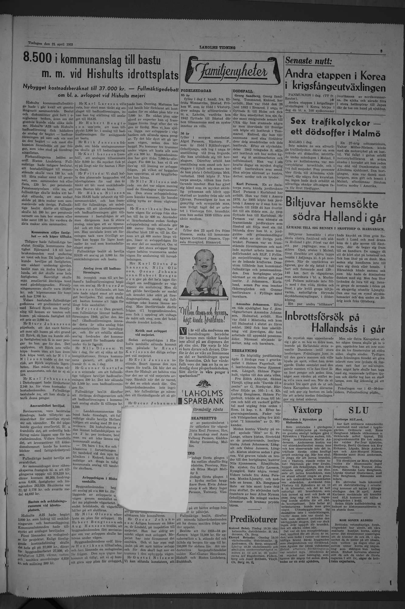 Laholms Tidning Tisdag 21 april 1953, sida 3