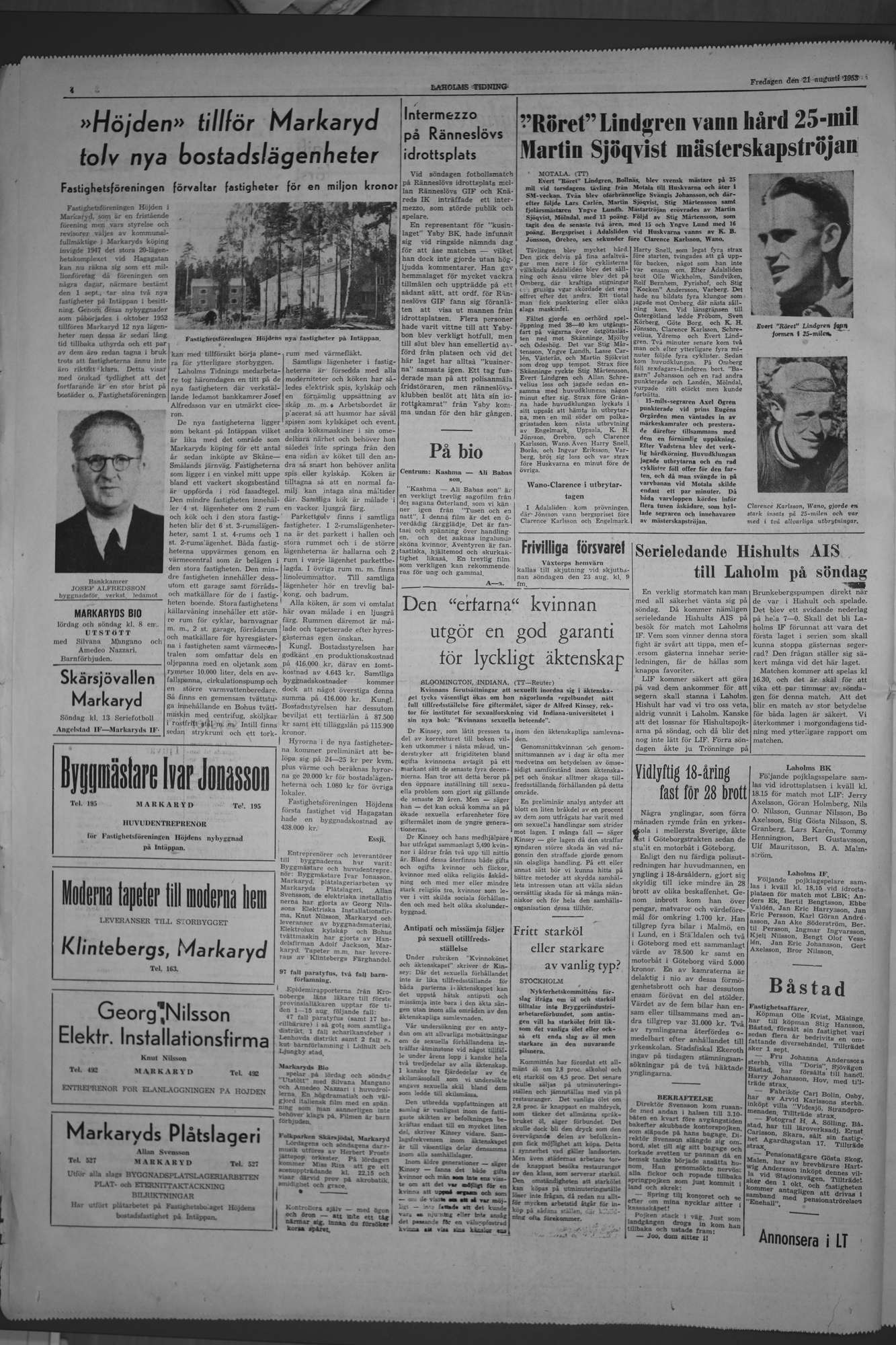 Laholms Tidning Fredag 21 augusti 1953, sida 4