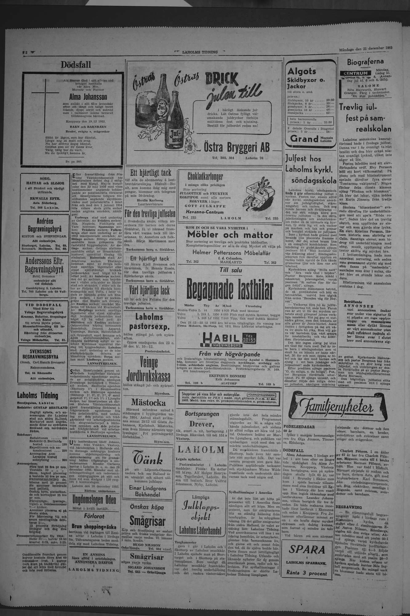 Laholms Tidning Måndag 21 december 1953, sida 2