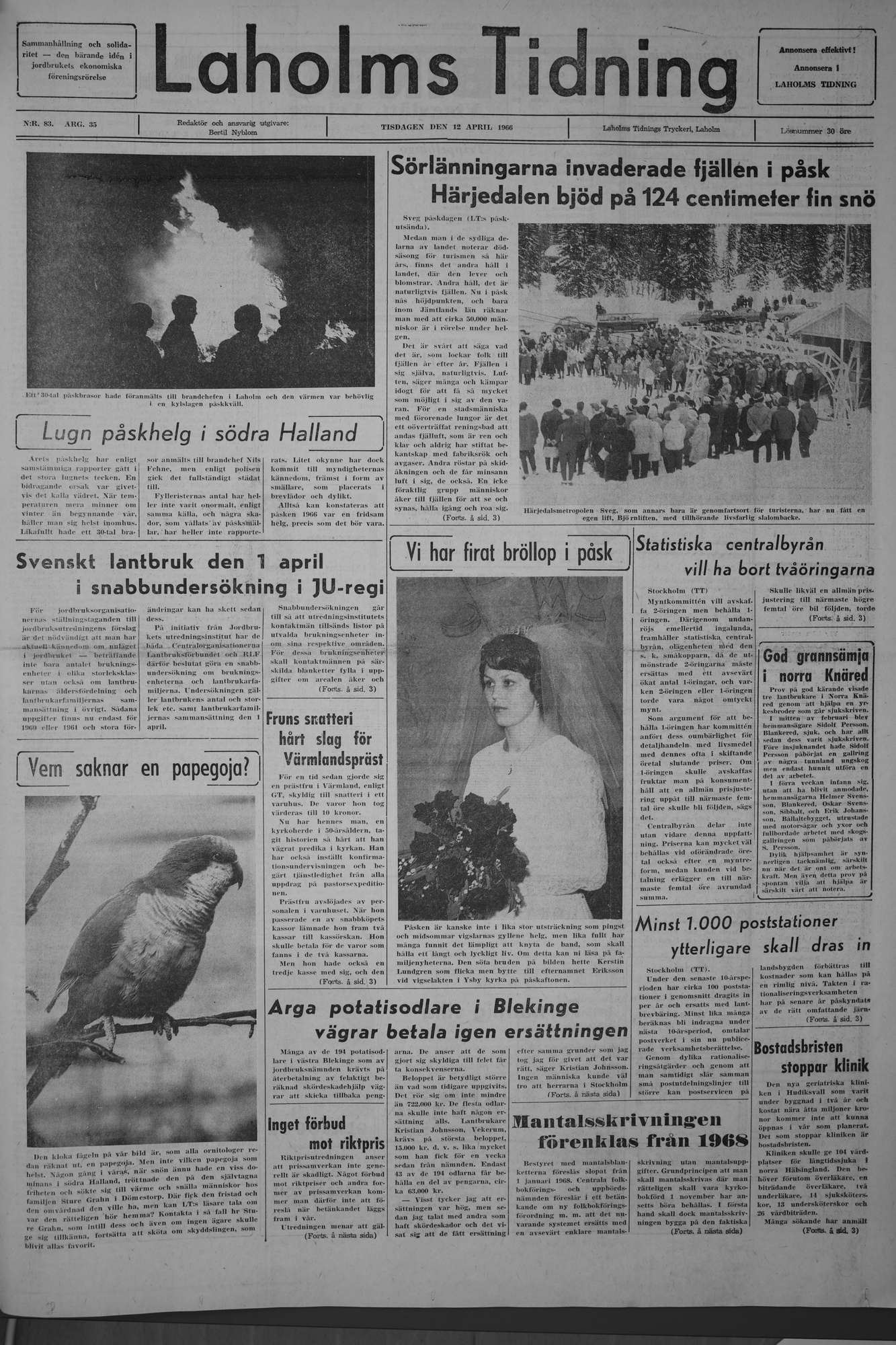 Laholms Tidning Tisdag 12 april 1966, sida 1