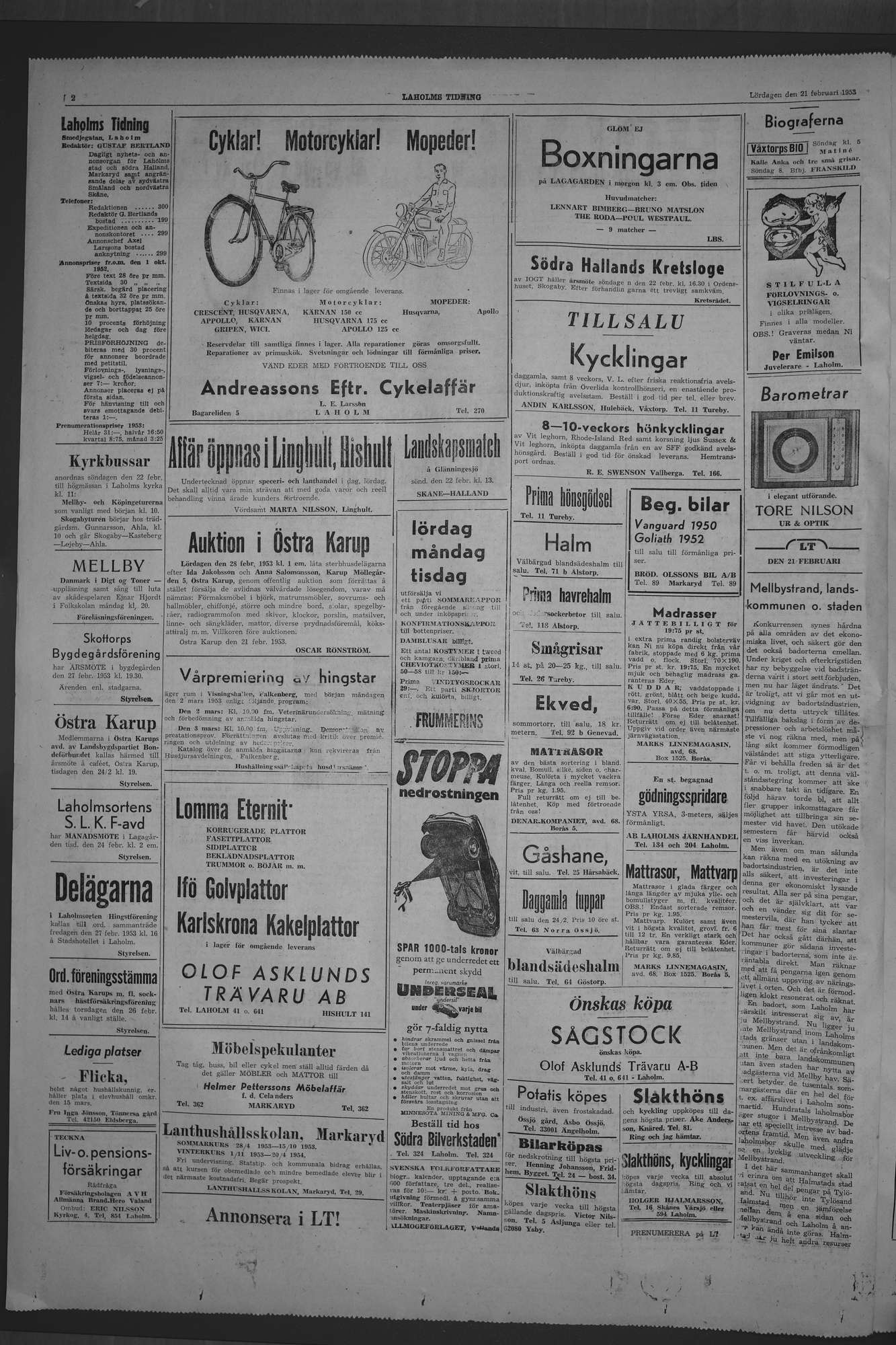 Laholms Tidning Lördag 21 februari 1953, sida 2