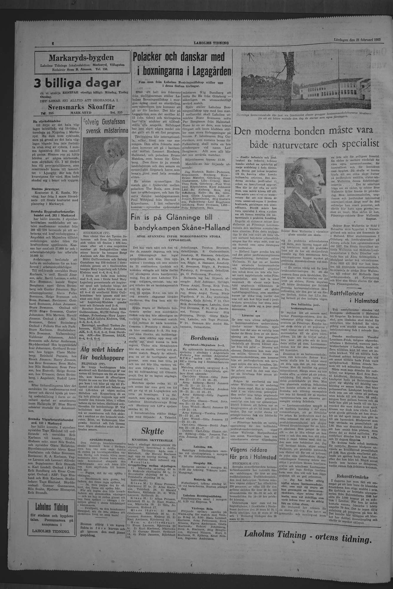 Laholms Tidning Lördag 21 februari 1953, sida 4
