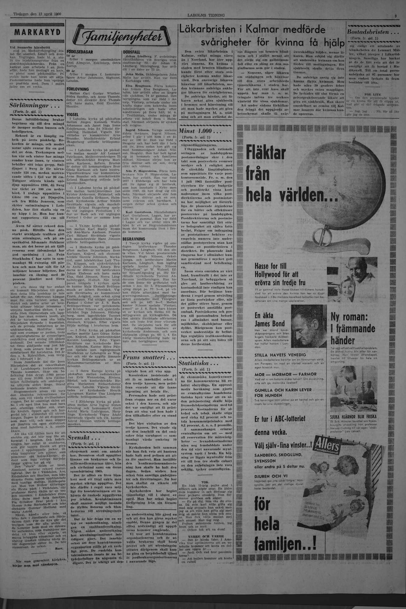 Laholms Tidning Tisdag 12 april 1966, sida 3