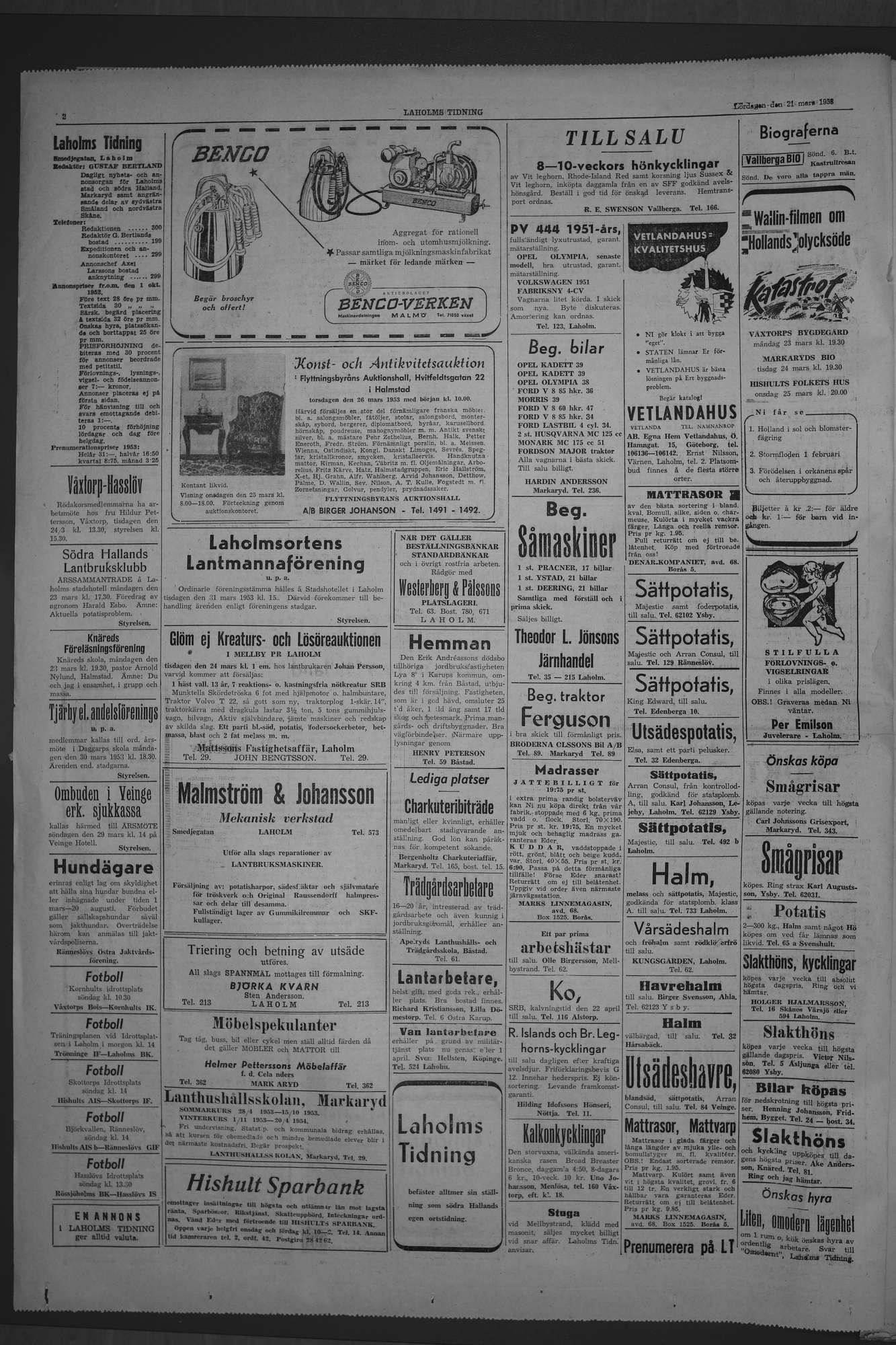 Laholms Tidning Lördag 21 mars 1953, sida 2