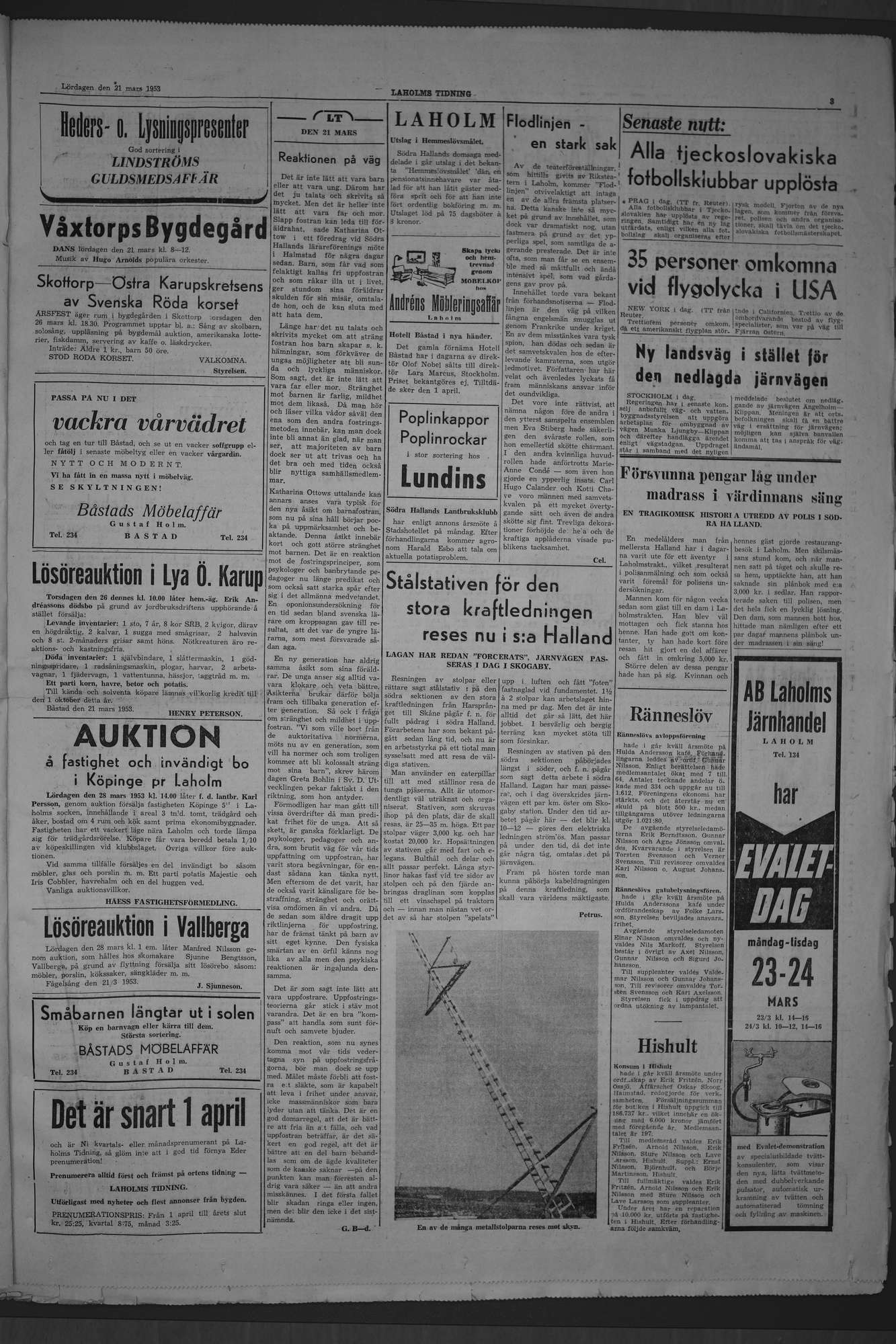 Laholms Tidning Lördag 21 mars 1953, sida 3