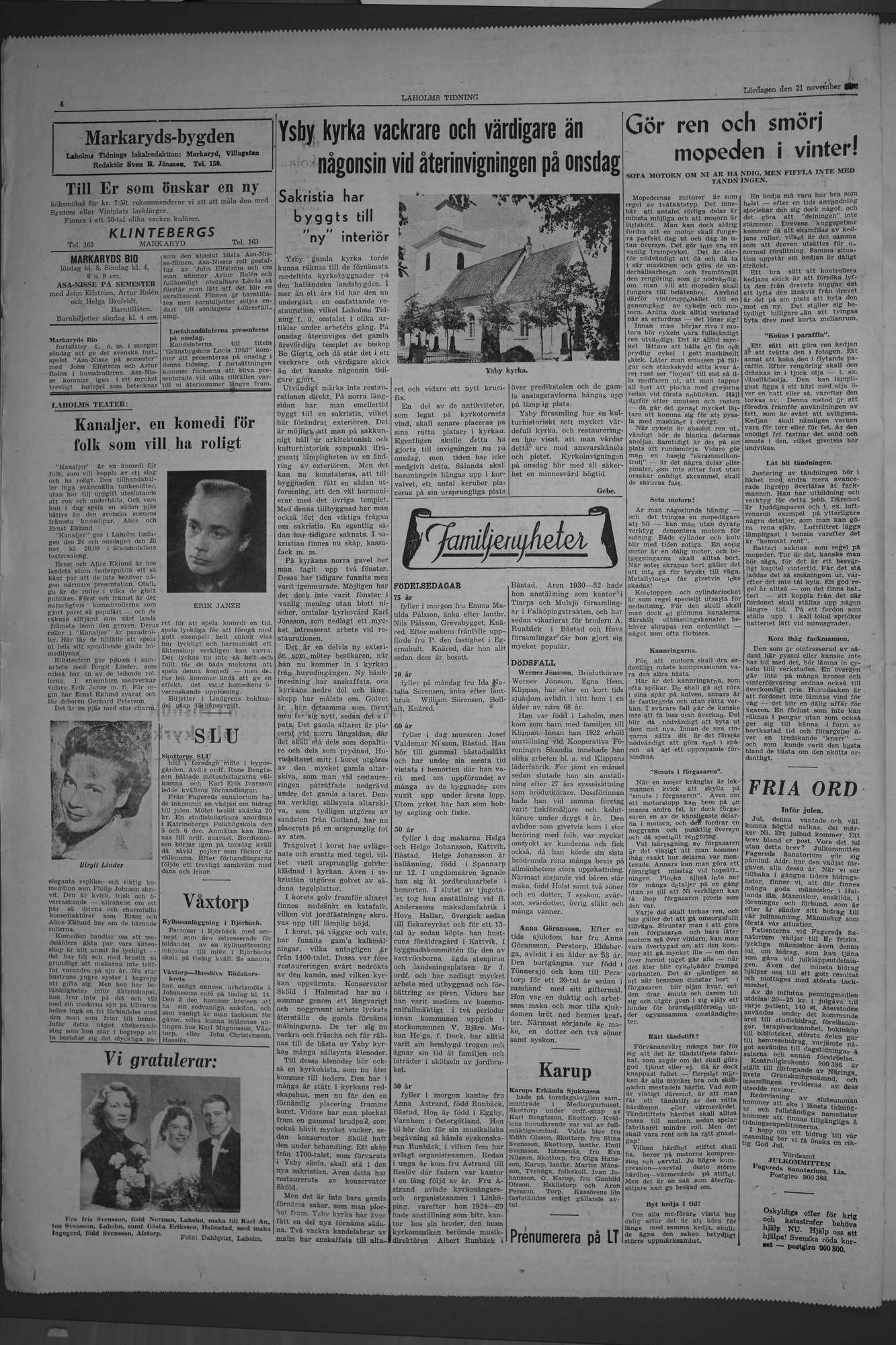 Laholms Tidning Lördag 21 november 1953, sida 4