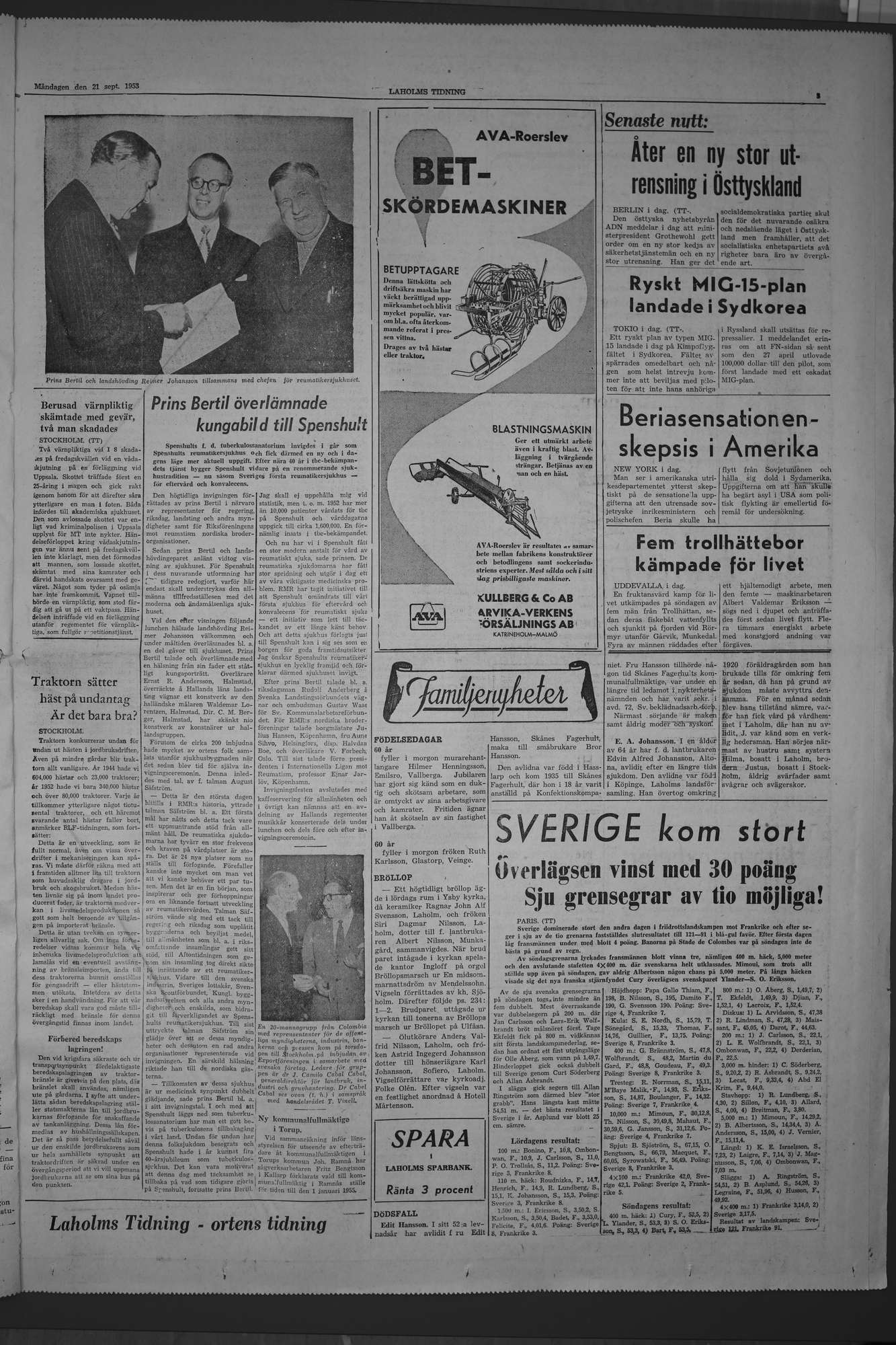 Laholms Tidning Måndag 21 september 1953, sida 3