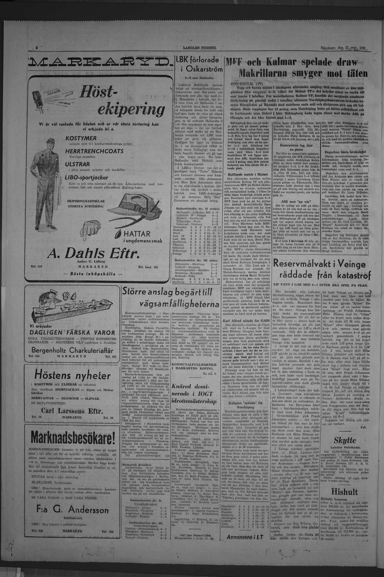 Laholms Tidning Måndag 21 september 1953, sida 4
